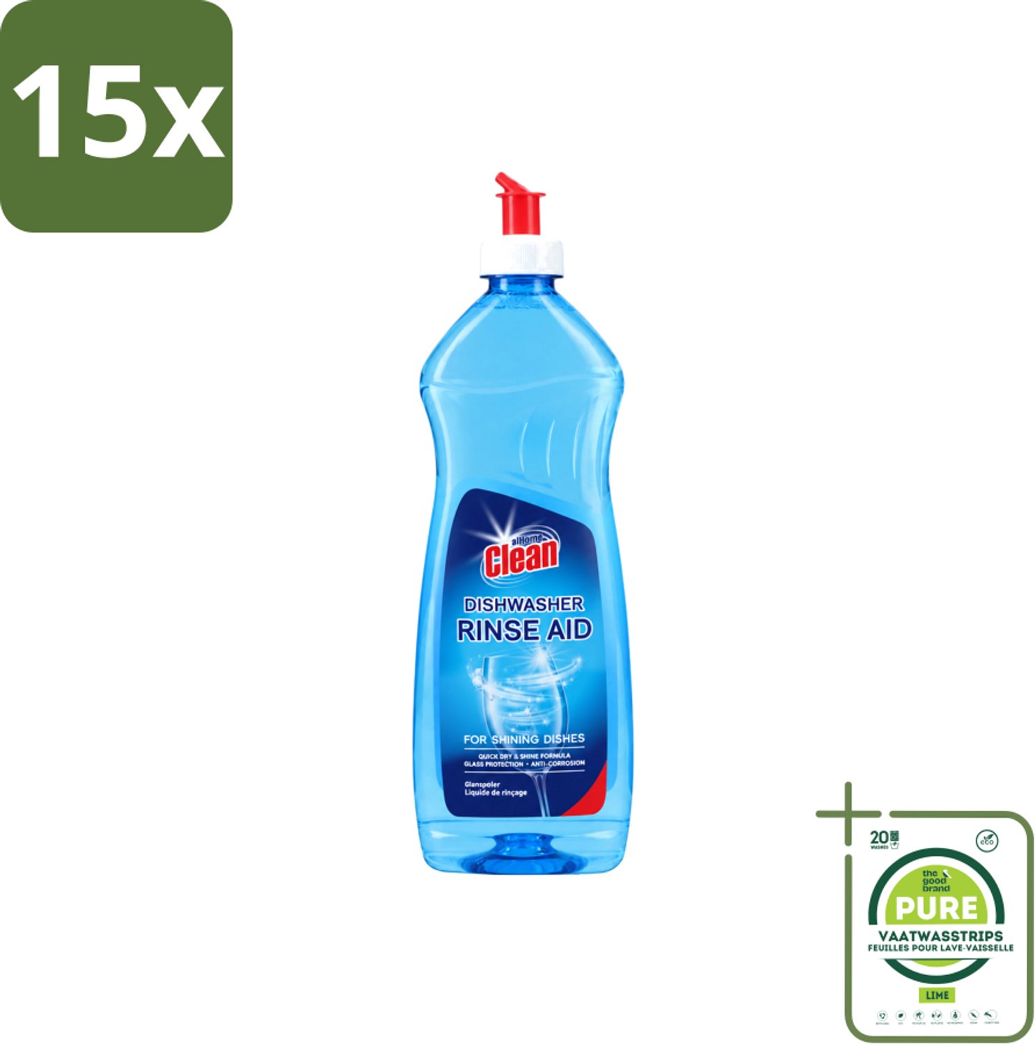 15 x At Home - Clean - Vaatwasser Glansspoelmiddel - Glasbeschermend - 500 ml - Grootverpakking - Vaatwasstrips - Glansspoelmiddel Vaatwasser - Glasbescherming Vaatwasser - Vaatwasser Glans - Vaatwasser Droogproces - Vaatwasser Anti-corrosie