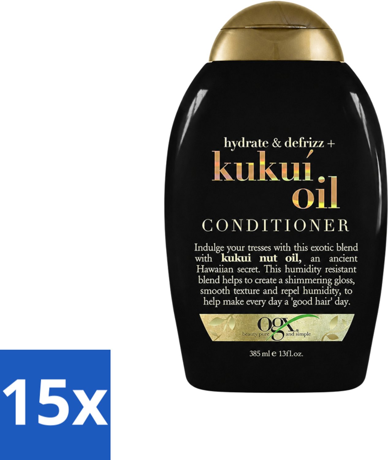 15 x OGX - Kukui Oil - Conditioner - Anti-Pluis - Hydraterend - 385 ml - Voordeelverpakking - 15 stuks