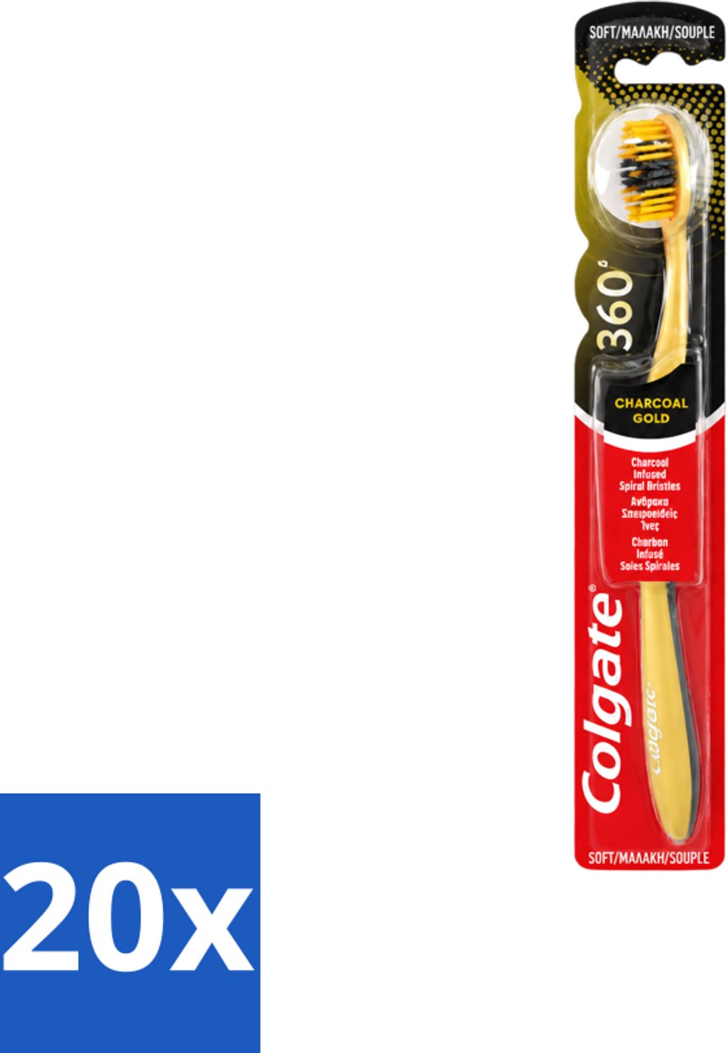 20 x Colgate - Tandenborstel - 360 Charcoal Gold Soft - Zwart/Goud - 1 Tandenborstel - Voordeelverpakking - 20 stuks