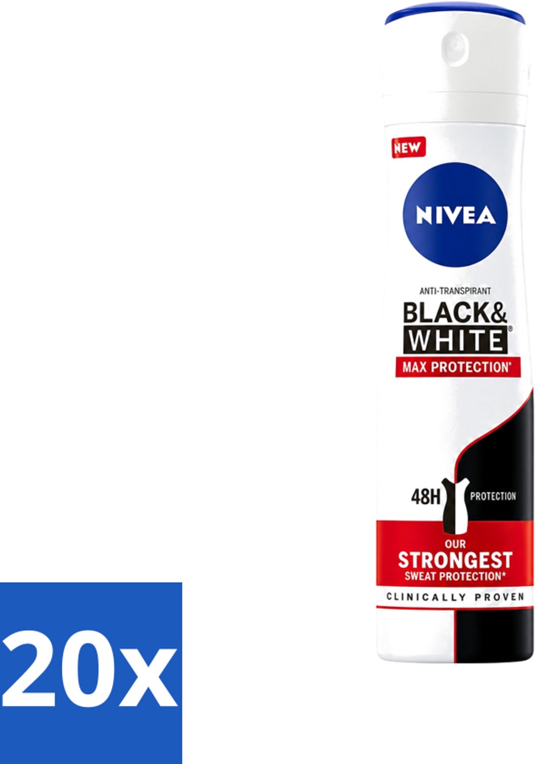 20 x Nivea - Deodorant - Spray - Black & White Max Protection - 150 ml - Voordeelverpakking - 20 stuks