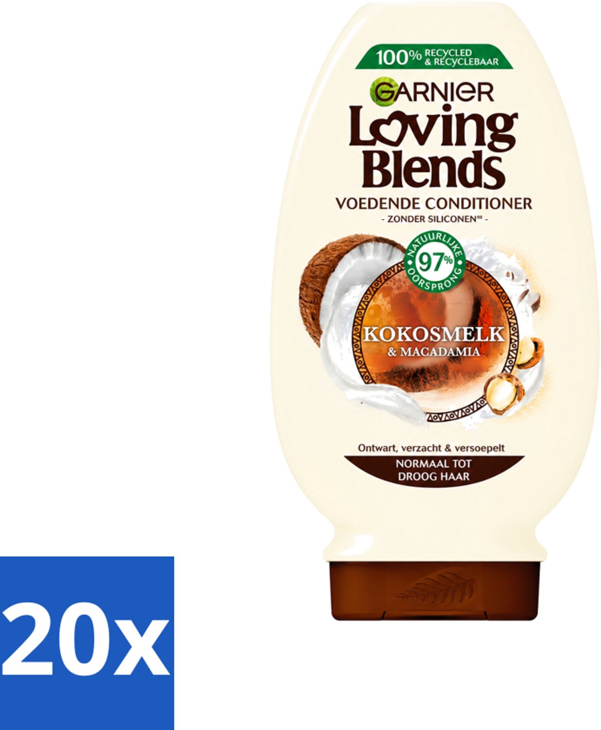 20 x Garnier - Loving Blends - Conditioner - Kokosmelk & Macadamia - Normaal tot Droog Haar - 250 ml - Voordeelverpakking - 20 stuks
