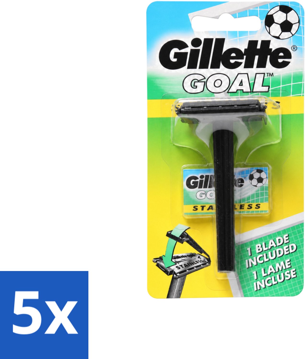 5 x Gillette - Goal - Scheerset - Stainless Steel - Duurzaam en scherp - 1 Scheermesje - Voordeelverpakking - 5 stuks