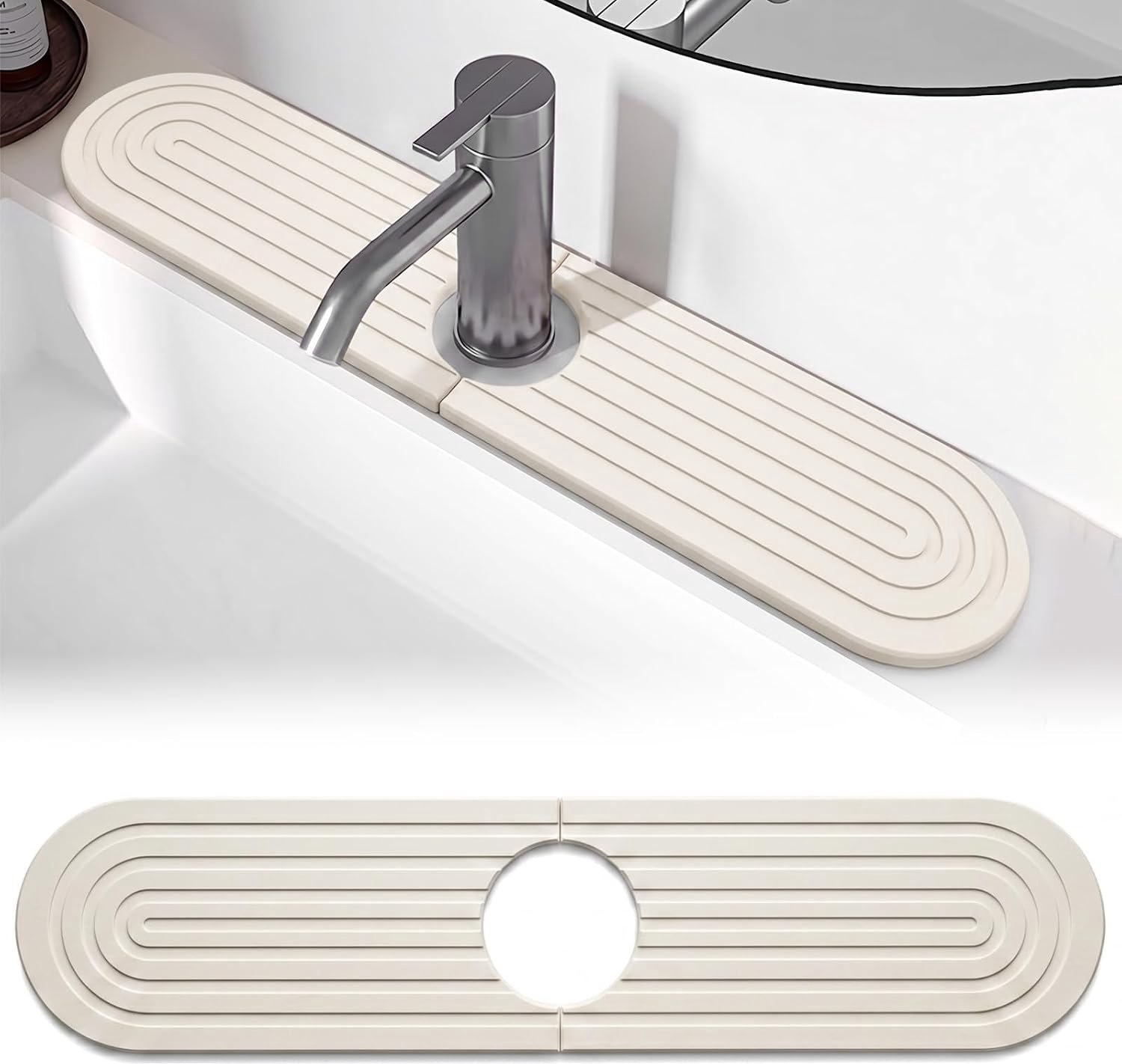Afdruipmat, gootsteen, 45 x 10 cm, wit, waterabsorberende stenen wastafel, sneldrogende steenmat, keuken en badkamer, steenmat, antislip spatbescherming, kraan