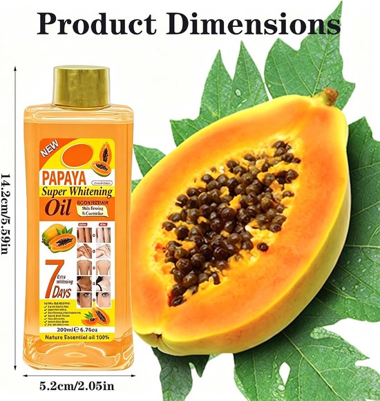 Oil For Skin, Glow-olie Voor Gezicht En Lichaam Kurkuma Lichaamsolie Papaya Oil For Lightening Dark Skin Voor Vocht, Verstevigt De Huid, Lichaamsverzorging, Gladde Huid, 200ml — afbeelding 2