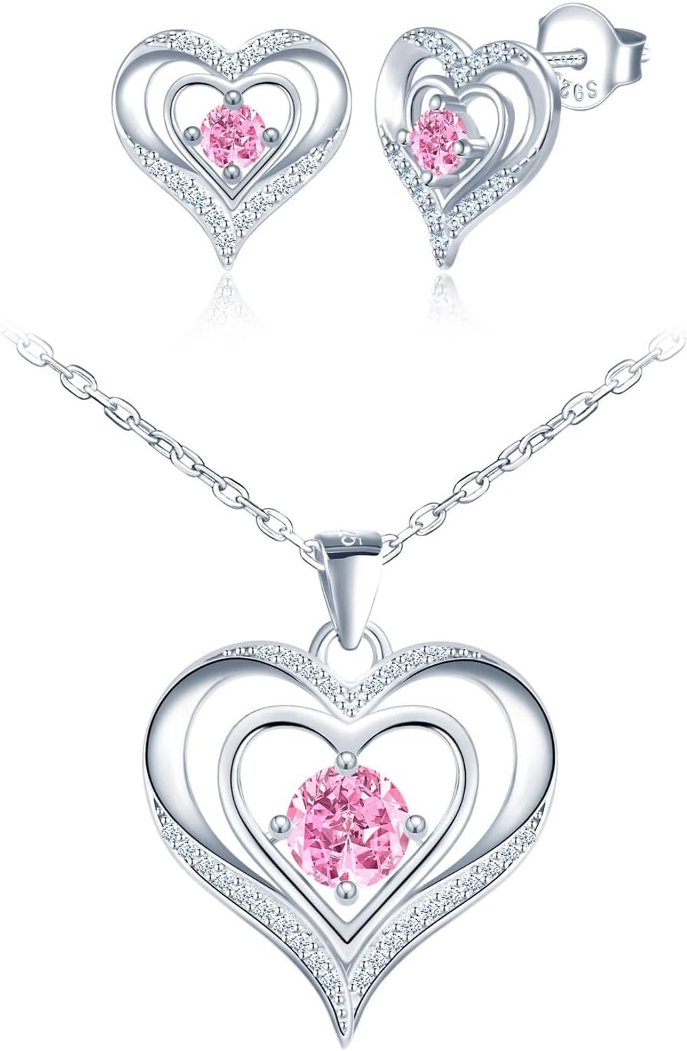 Sieradenset dames ketting met hart oorbellen zilver 925 steker zirkoon liefde bedelhanger halsketting cadeau voor je vrouw vriendin tienermeisjes verjaardag Moederdag bruiloft Kerstmis