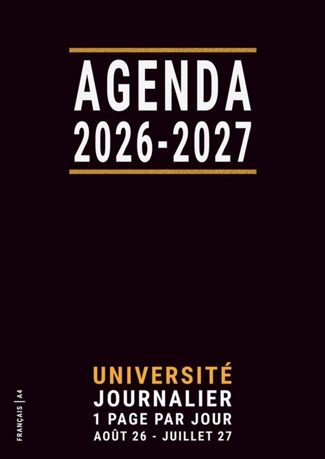 Agenda 2026 2027 - Dagplanner en journal - Studie en werk - Eén pagina per dag - A4-formaat - Zwart