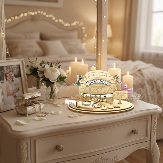 Bruiloft, hout, huwelijkscadeau, geldcadeau, huwelijkscadeau voor bruidspaar, decoratief cadeau, hartvormig cadeau voor bruiloft, trouwdag (Just Married) — afbeelding 3