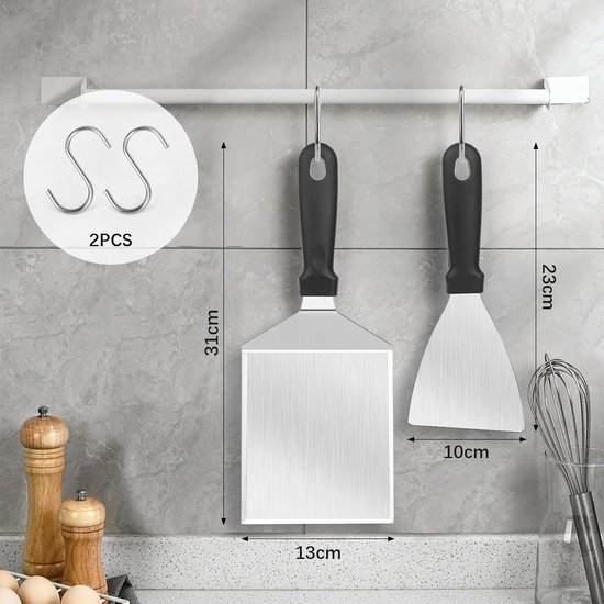 Spatels, roestvrij staal met ABS-kunststof handgreep, ideale grillaccessoires voor Smash Burger, vaatwasmachinebestendig — afbeelding 2