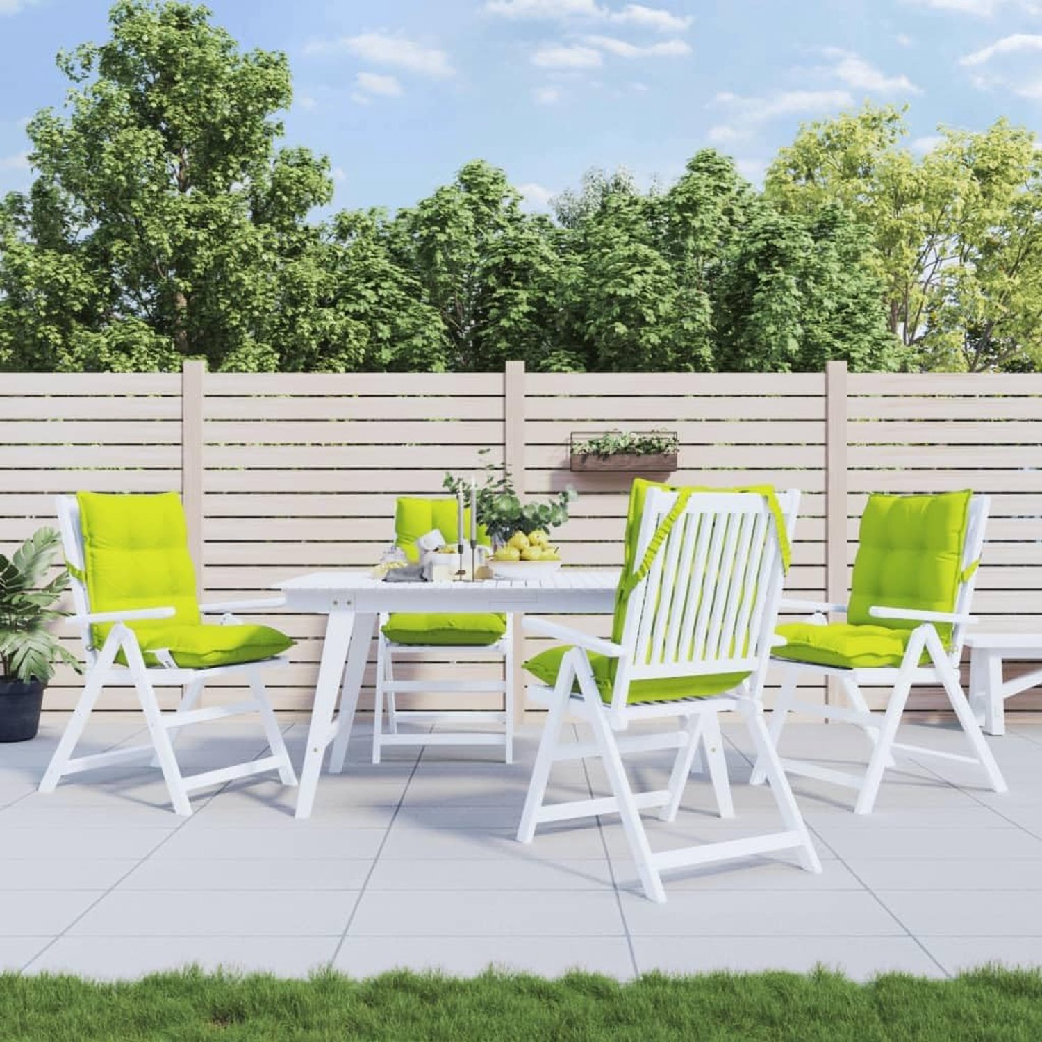 4 stuks kussens met lage rugleuning in knalgroen van Oxford-weefsel, waterafstotend en kreukvrij, met zachte PP-holle vezelvulling voor optimaal zitcomfort, inclusief