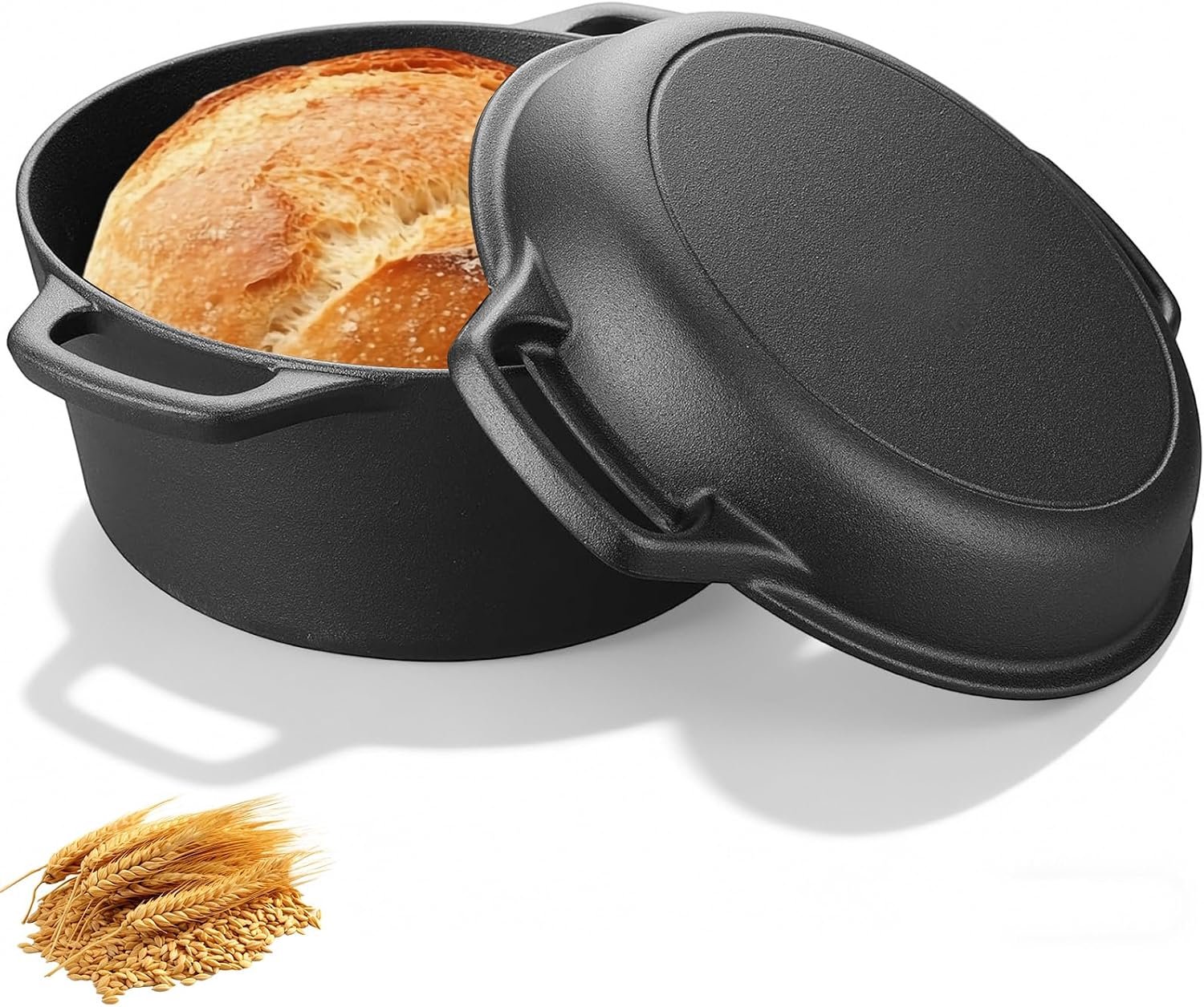 Gietijzeren pan 4,7 l met deksel 1,75 l, cocotte koken camping, dubbele functie Dutch Oven, gistpannen, Nederlandse pan, broodpot voor inductie en oven