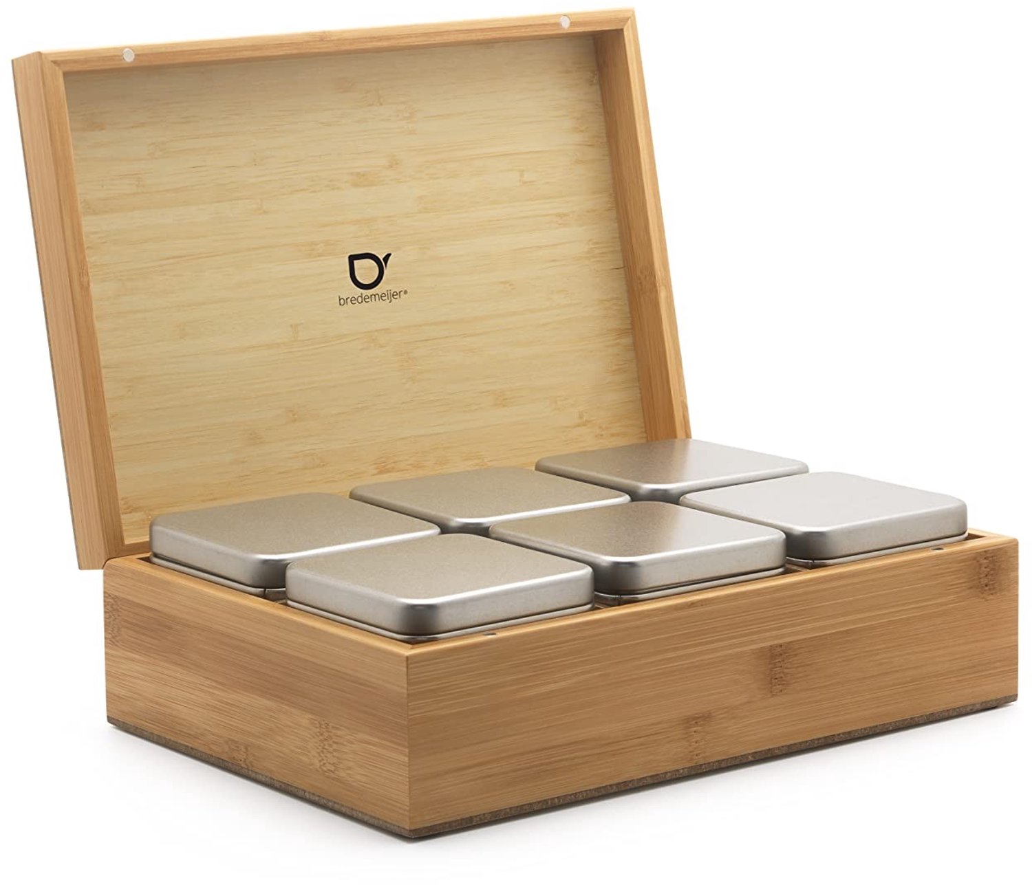 Theebox met 6 blikken voor losse thee - Bamboe