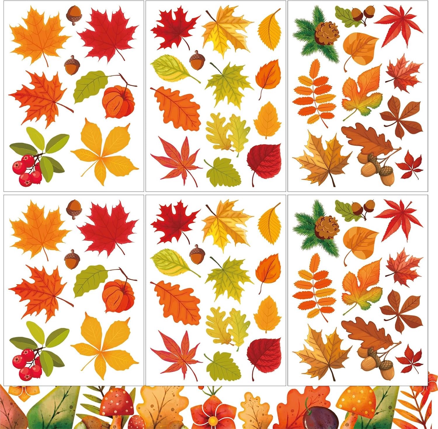 64 stuks herfst esdoorn venster klampt zich vast, herfstblad dubbelzijdig bedrukte statische stickers, noot dennenappel seizoensgebonden glazen stickers voor thuiskantoor, school, winkel