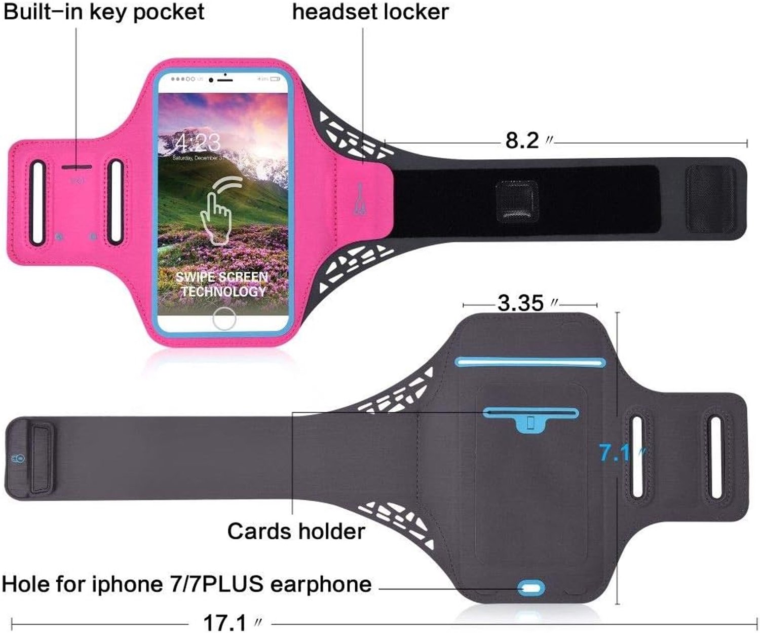 Cover Ultradunne Armband Sport Wandelen Running Fitness Fietsen Gym voor Black Fox B8m (2019) - Roze