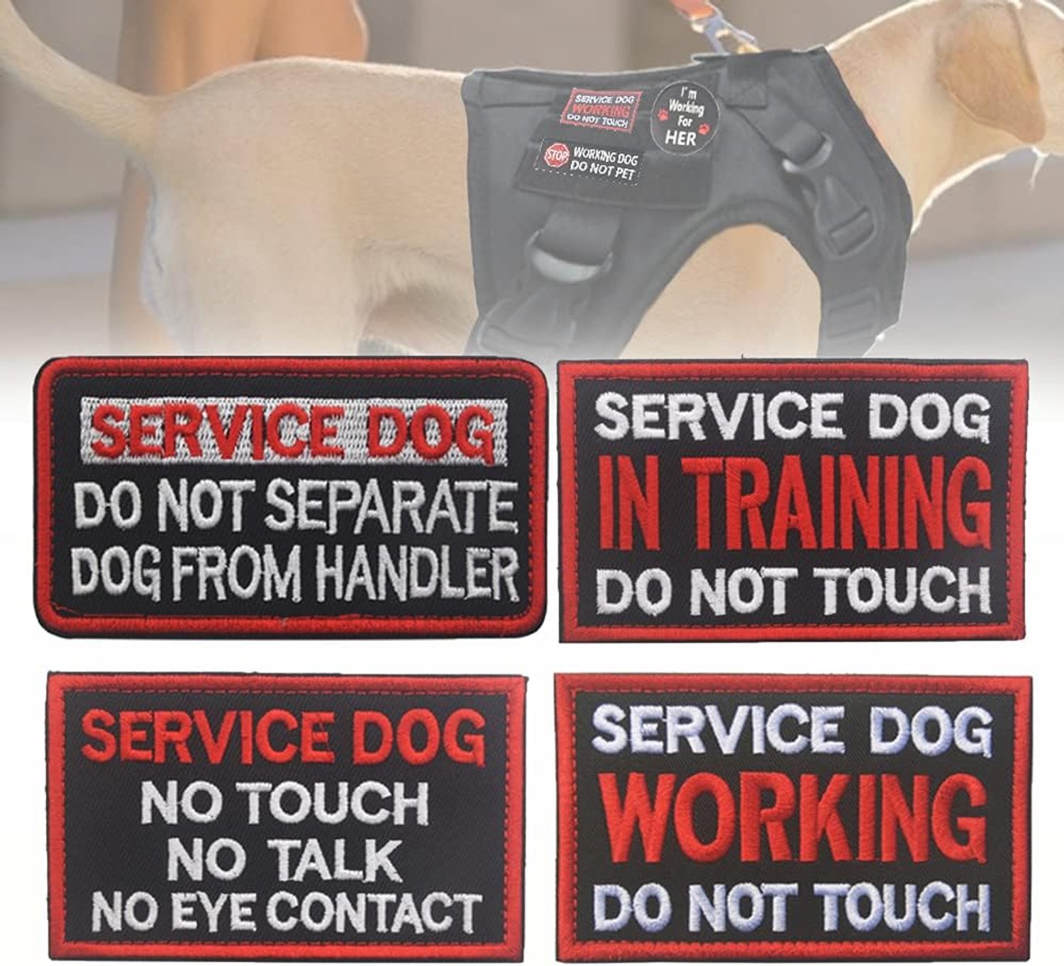 Service Dog Tag, No Touch & Talk Pet Patch Tactische Harnas Accessoire met Haak & Loop Backing voor Training Vest & Gear