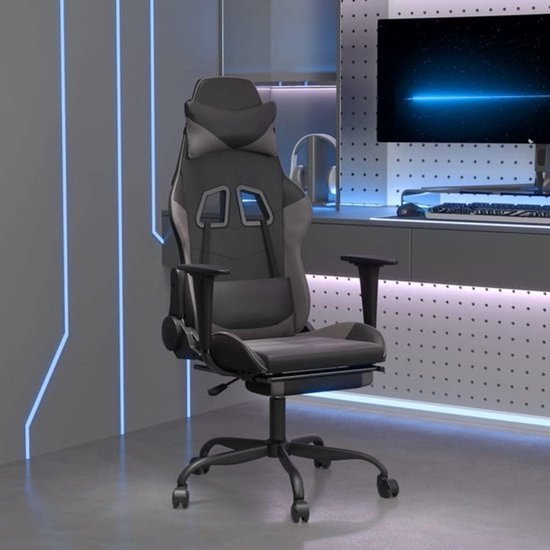 Gamingstoel - Comfortabele zitplaats - Voor lang zitten - Verstelbare rugleuning - 55 cm breed - Zwart grijs — afbeelding 3