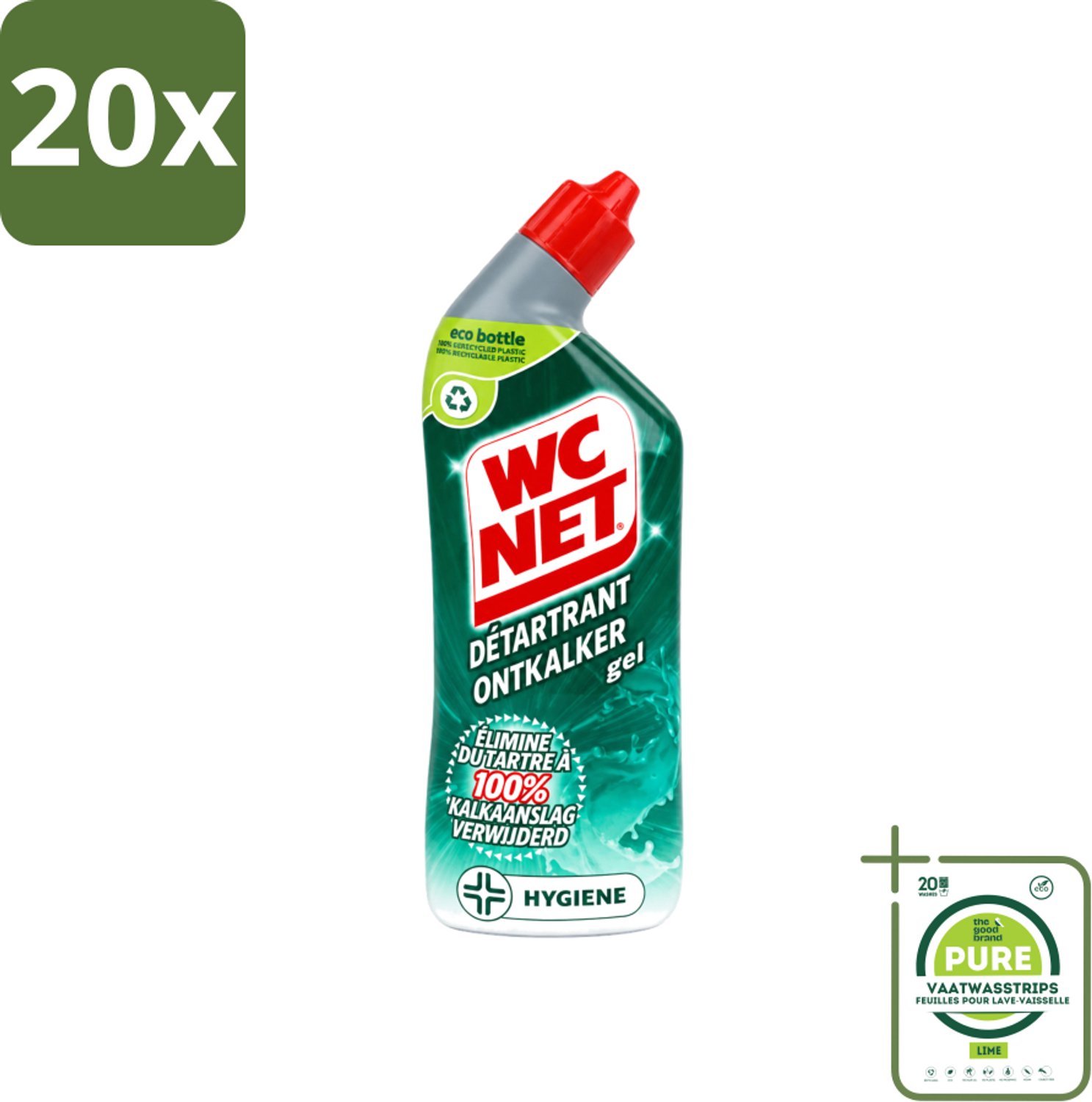 20 x WC Net - Toiletreiniger - Gel - Ontkalkt - Gerecycled Materiaal - 750 ml - Grootverpakking - Vaatwasstrips - WC Net Ontkalker - Toilet Reinigen - Kalk Verwijderen - Toilet Reinigingsgel - Toilet Ontkalken