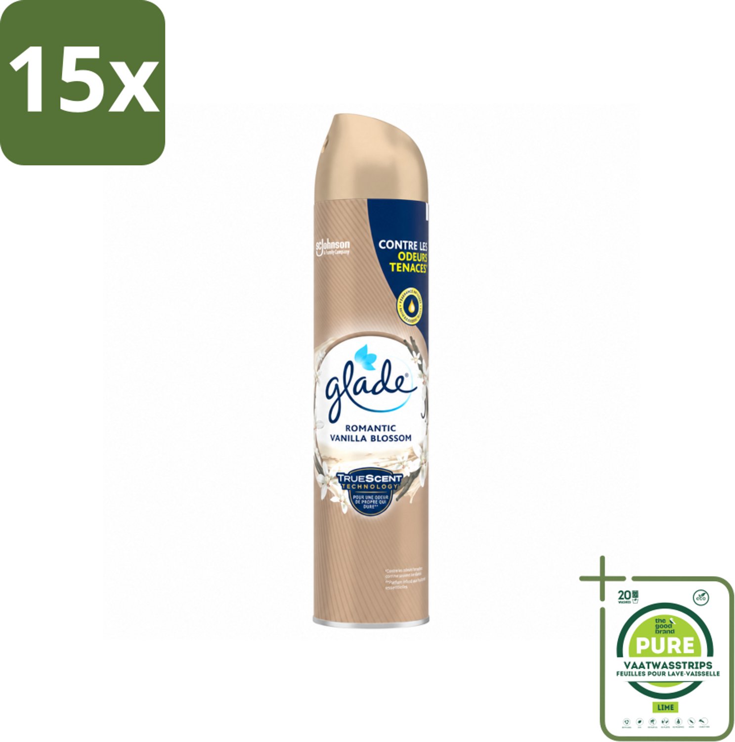 15 x Glade – Luchtverfrisser Spray – Romantic Vanilla Blossom – 300 ml - Grootverpakking - Vaatwasstrips - Luchtverfrisser - Geur Spray - Vanille Geur - Orchidee Geur - Sandelhout Geur