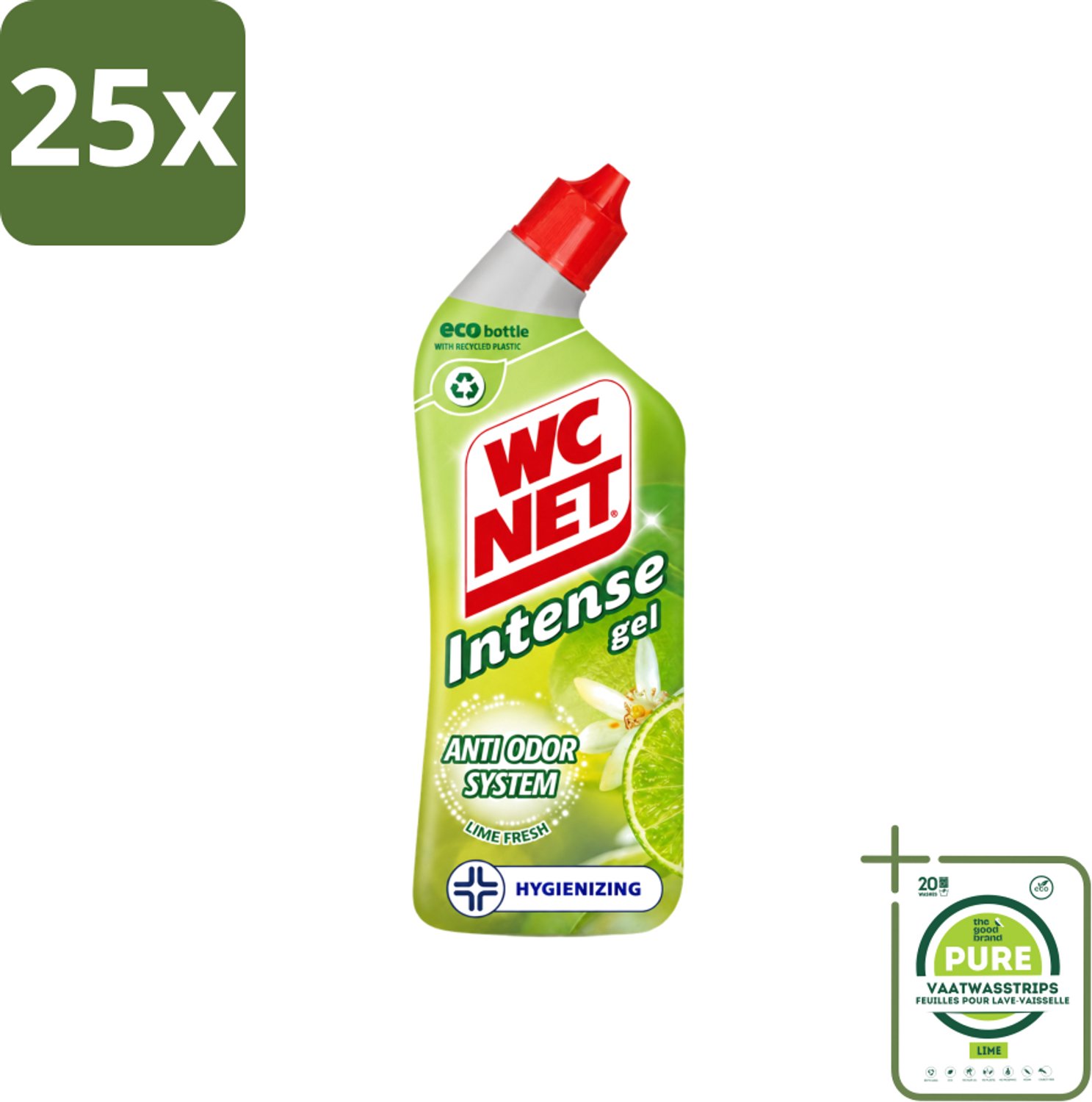 25 x WC Net - Toiletreiniger - Gel - Met Limoen- 750 ml - Grootverpakking - Vaatwasstrips - WC Net - Toilet Reiniger - Toilet Reinigen - Toilet Geur - Toilet Reinigingsgel