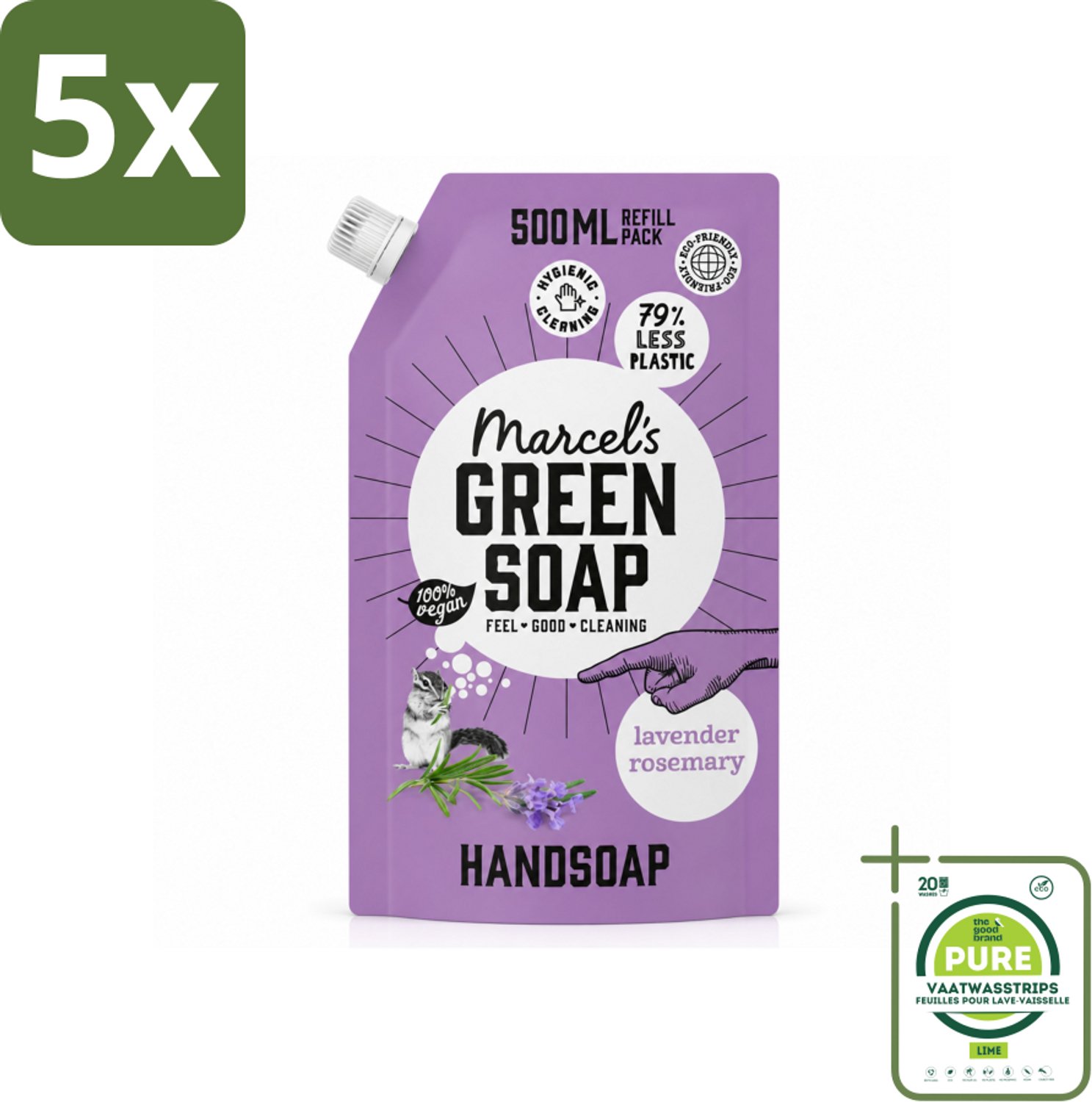 5 x Marcel’s Green Soap – Handzeep Navulling – Lavendel & Rozemarijn – 500 ml - Grootverpakking - Vaatwasstrips - Handzeep - Natuurlijke Handzeep - Plantaardige Handzeep - Lavendel Handzeep - Rozemarijn Handzeep