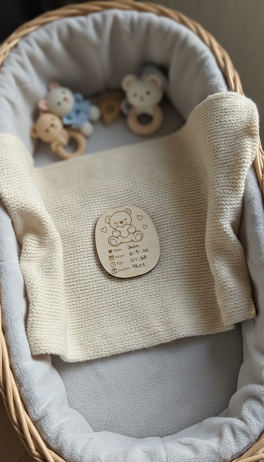 Geboorte Invulbordje Hout – Houten Geboortebordje Baby Beer – Naam, Datum, Tijd & Gewicht – Kraamcadeau — afbeelding 3