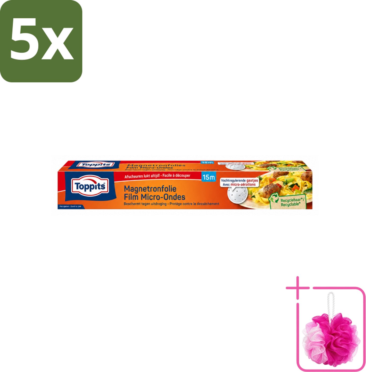 5 x Toppits – Magnetronfolie – 15 m - Bulkverpakking - Microgolffolie - Douchemop - Vochtregulerende gaatjes