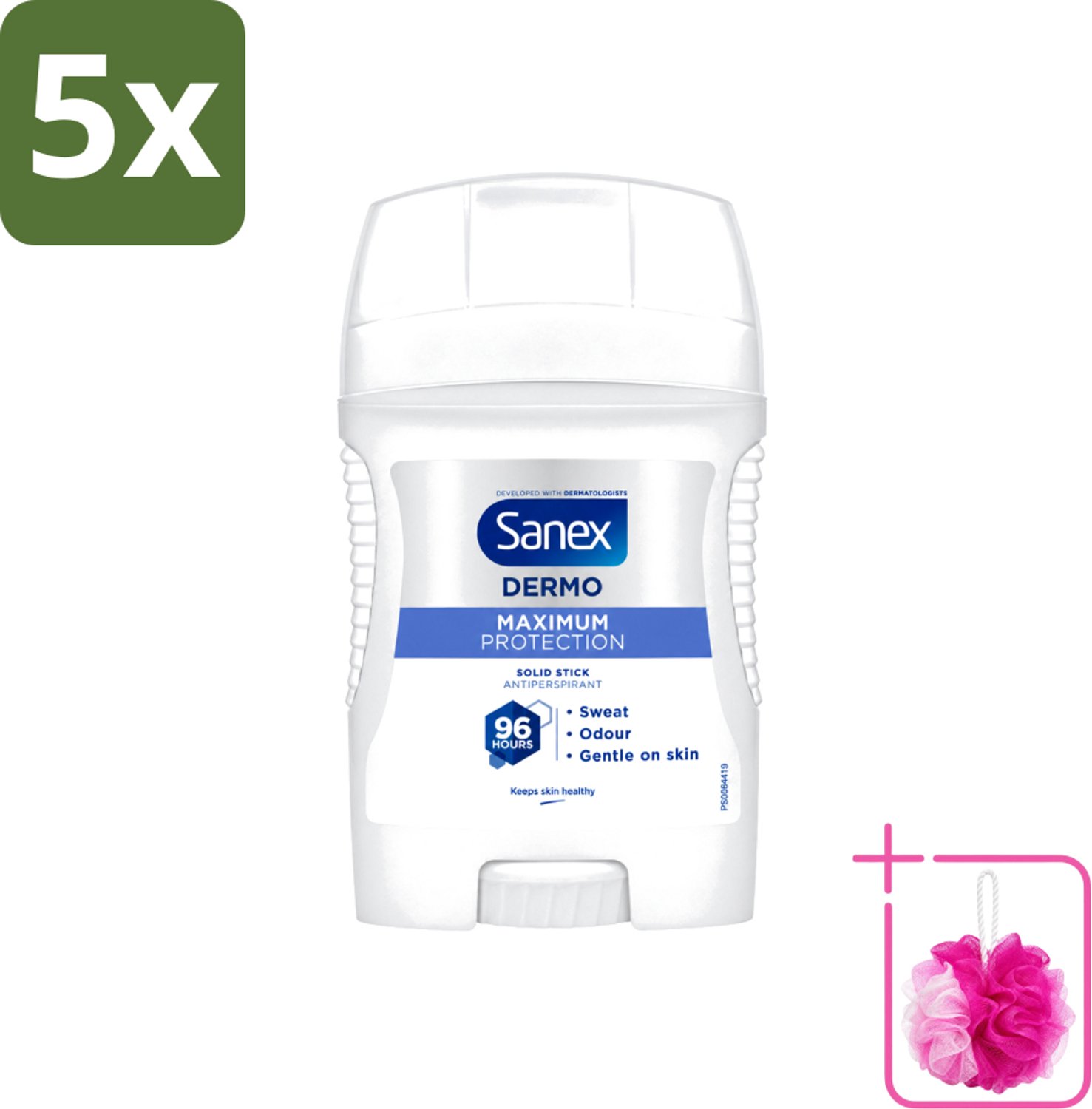 5 x Sanex – Deodorant Stick – Maximum Protection 96H – 50 ml - Bulkverpakking - Anti-transpirant stick - Douchemop - 96 uur bescherming