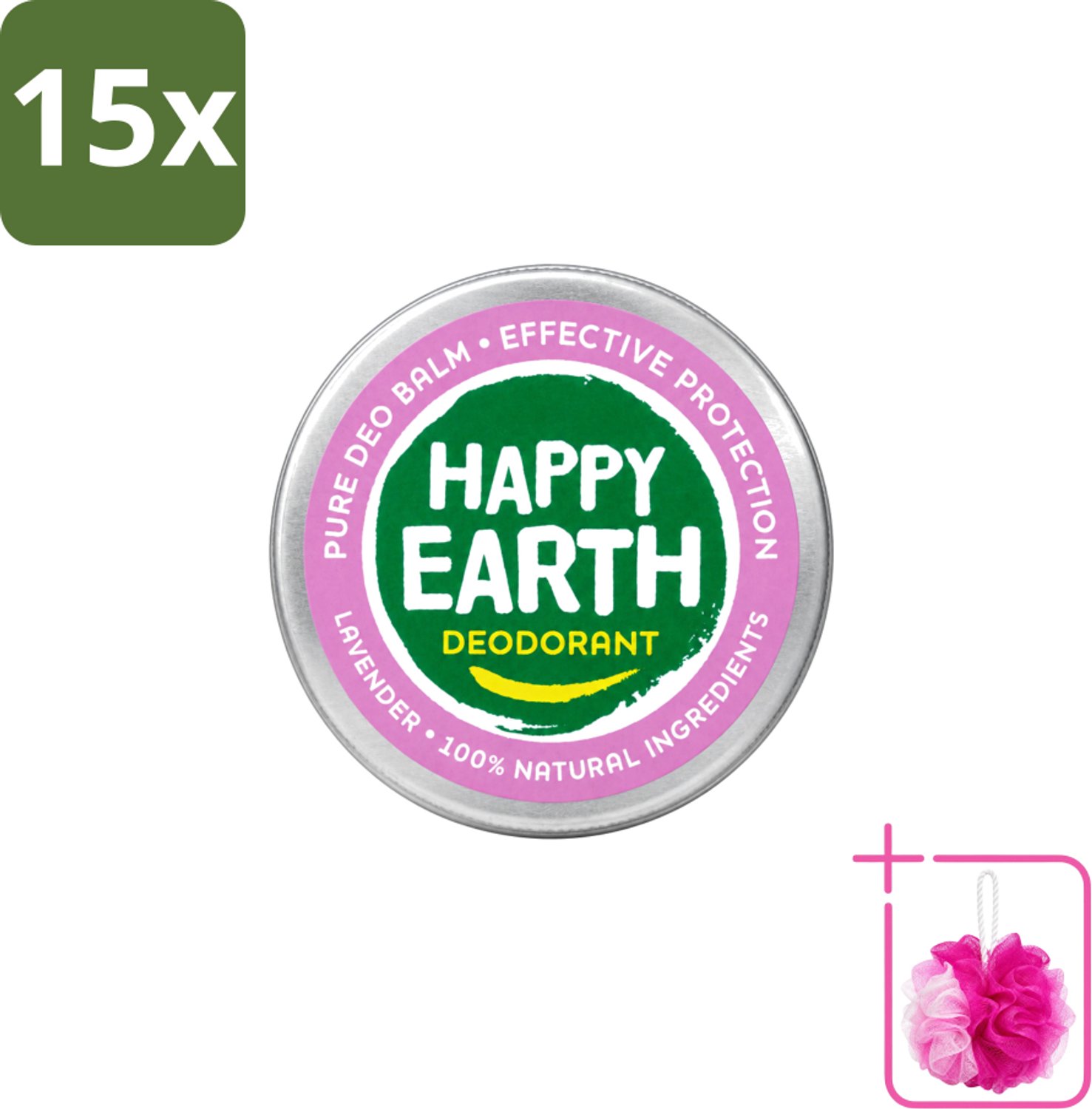 15 x Happy Earth – Deodorant Balm – 100% Natuurlijk Lavender – 45 g - Bulkverpakking - Natuurlijke deodorant - Douchemop - Frisse geur