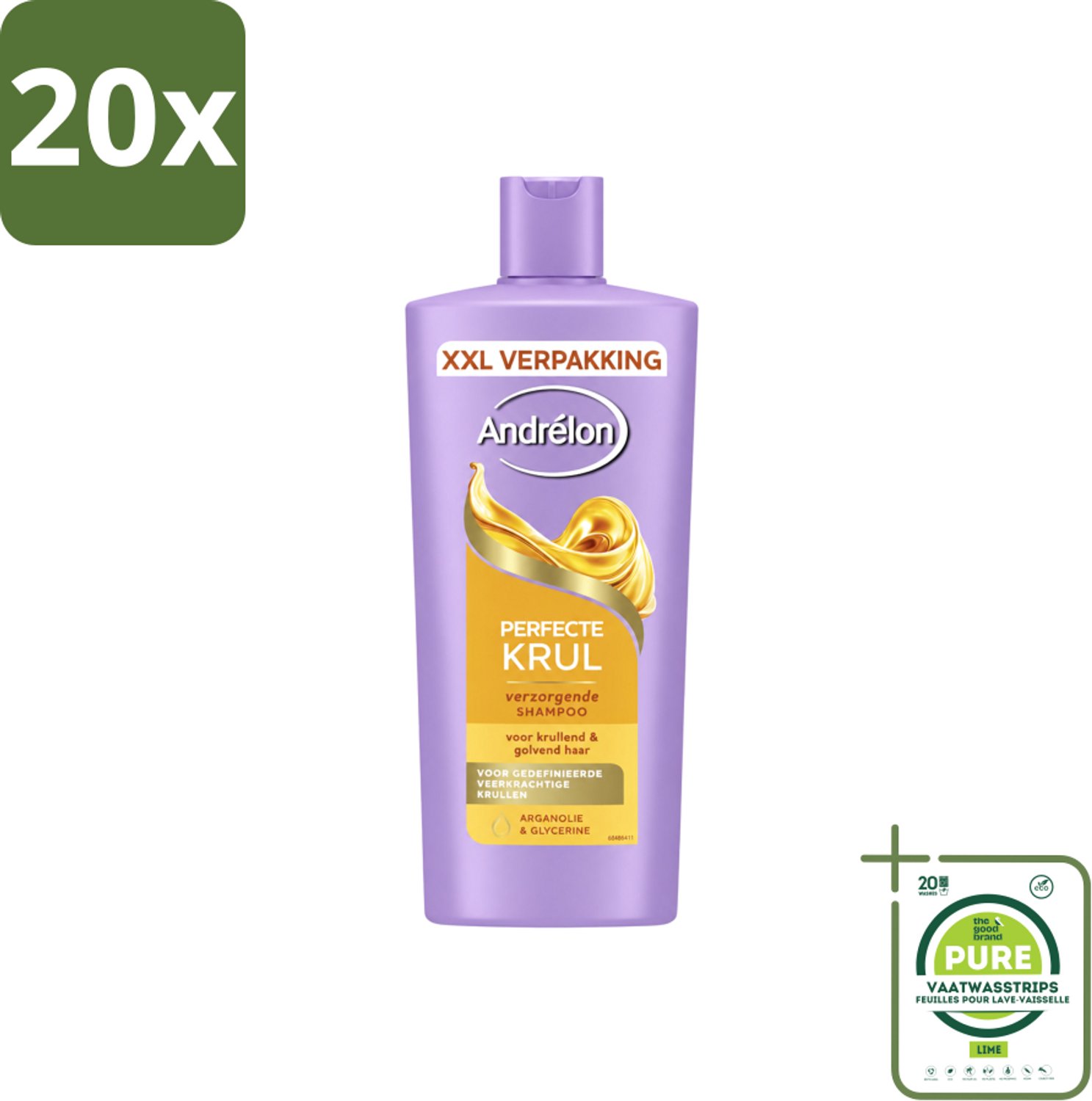 20 x Andrélon – Shampoo – Perfecte Krul – 685 ml - Grootverpakking - Vaatwasstrips - Douchegel - Huidverzorging - Hydraatatie - Workout - Gevoelige Huid