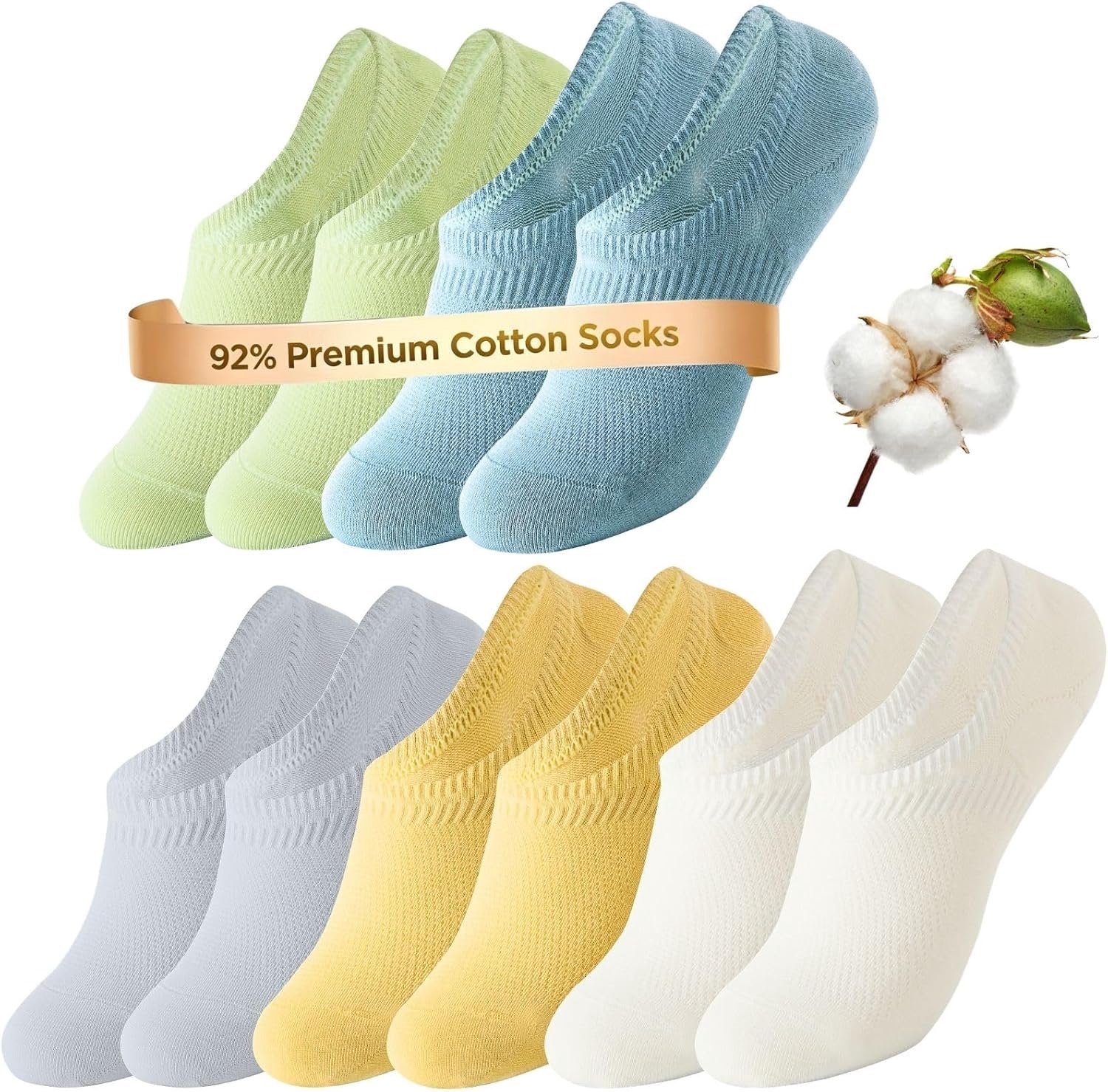 Sokken Dames 39-42 35-38 | Comfortabele, Ademende Sportsokken Dames | 92% Langstapelkatoen | Antislip Onzichtbare Sokken – Wit, Zwart, Blauw, Geel, Groen, Grijs