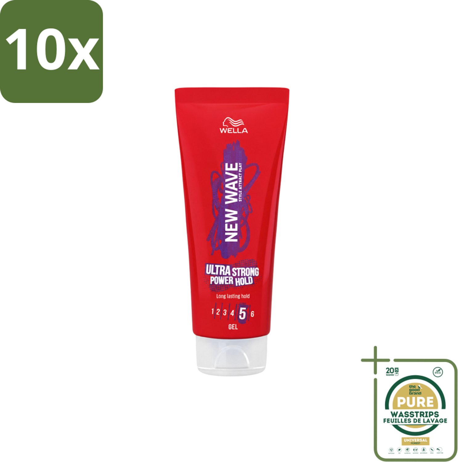 10 x Wella – New Wave Ultra Strong Power Hold – Haargel – 200 ml - Wasstrips - Haargele - Stijl - Fixatie - Krachtige Houding - Haarstructuur