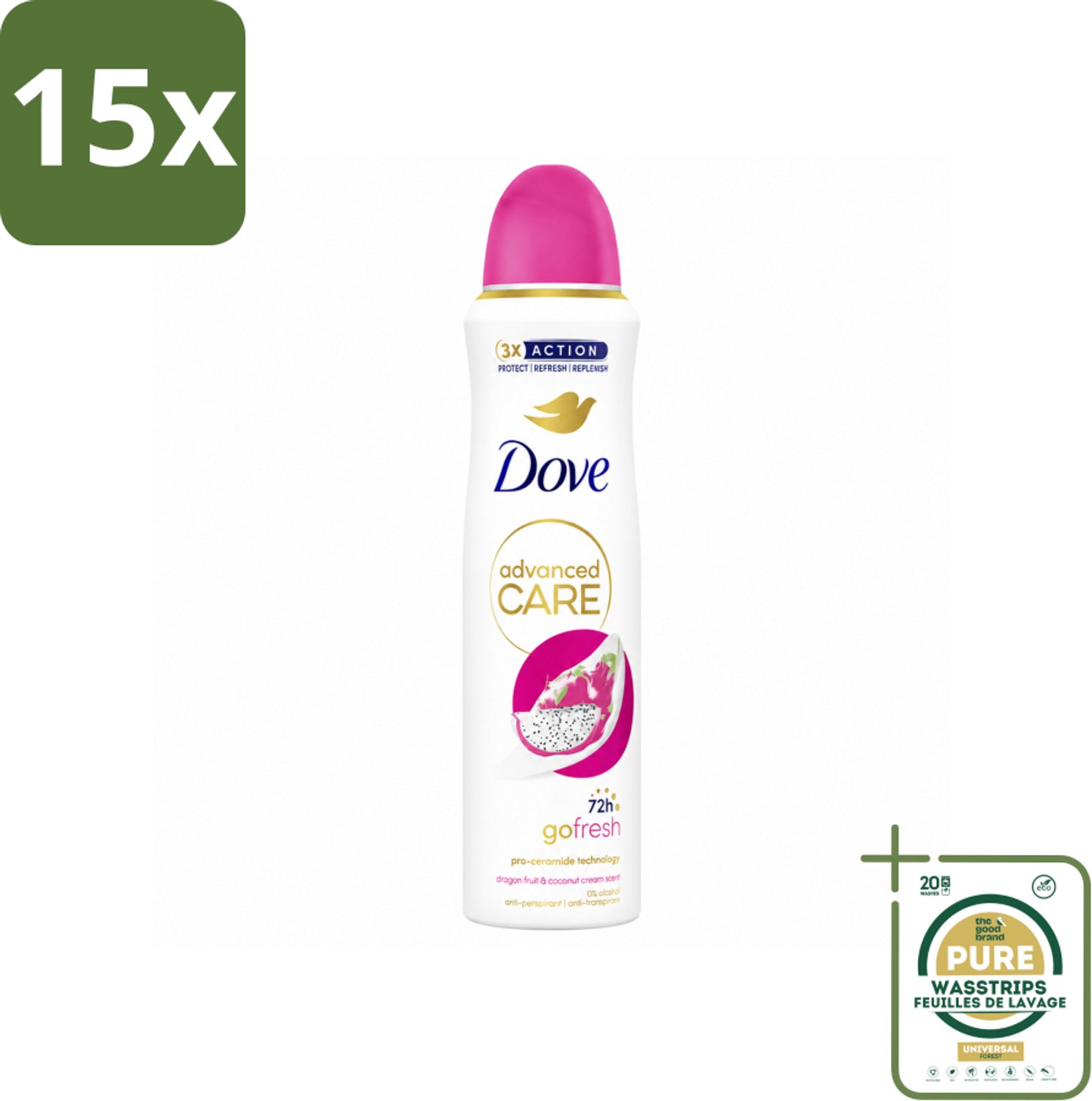 15 x Dove – Deodorant Spray – Dragon Fruit & Coconut Cream – 150 ml - Wasstrips - Anti-zweet Spray - Deodorant Spray - Oksel Verzorging - Frisse Geur - Kokosnootcrème