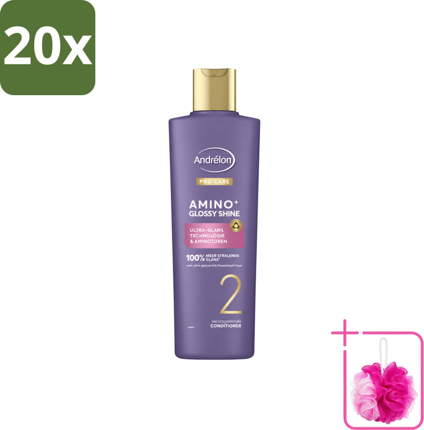 20 x Andrélon – Conditioner – Pro Care Amino+ Glossy Shine – 250 ml - Bulkverpakking - Haar glans - Douchemop - Aminozuren