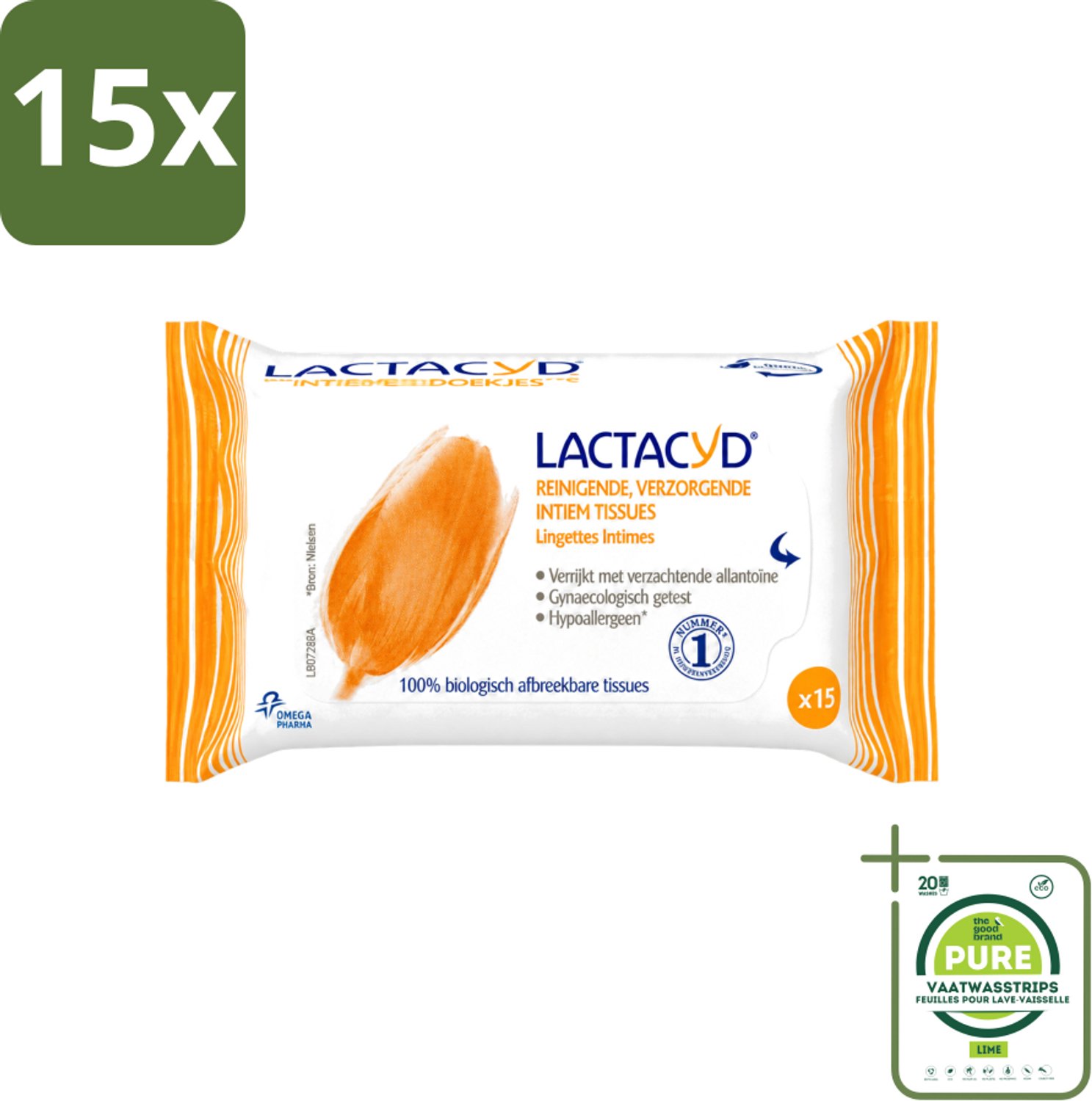 15 x Lactacyd Classic - Intieme Doekjes - Reinigend - Biologisch Afbreekbaar - 15 Doekjes - Grootverpakking - Vaatwasstrips - Intieme Doekjes - Reiniging Intieme Zone - Biologisch Afbreekbaar - Allantoïne - Melkzuur