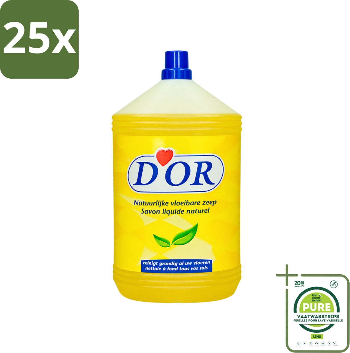 25 x D'Or - Natuurlijke Vloeibare Zeep - Voor Vloeren en Tegels - 5 liter - Grootverpakking - Vaatwasstrips - Vloer Reinigen - Vloer Schoonmaken - Vloer Reinigingsmiddel - Natuurlijke Zeep - Vloer Reinigen Binnen