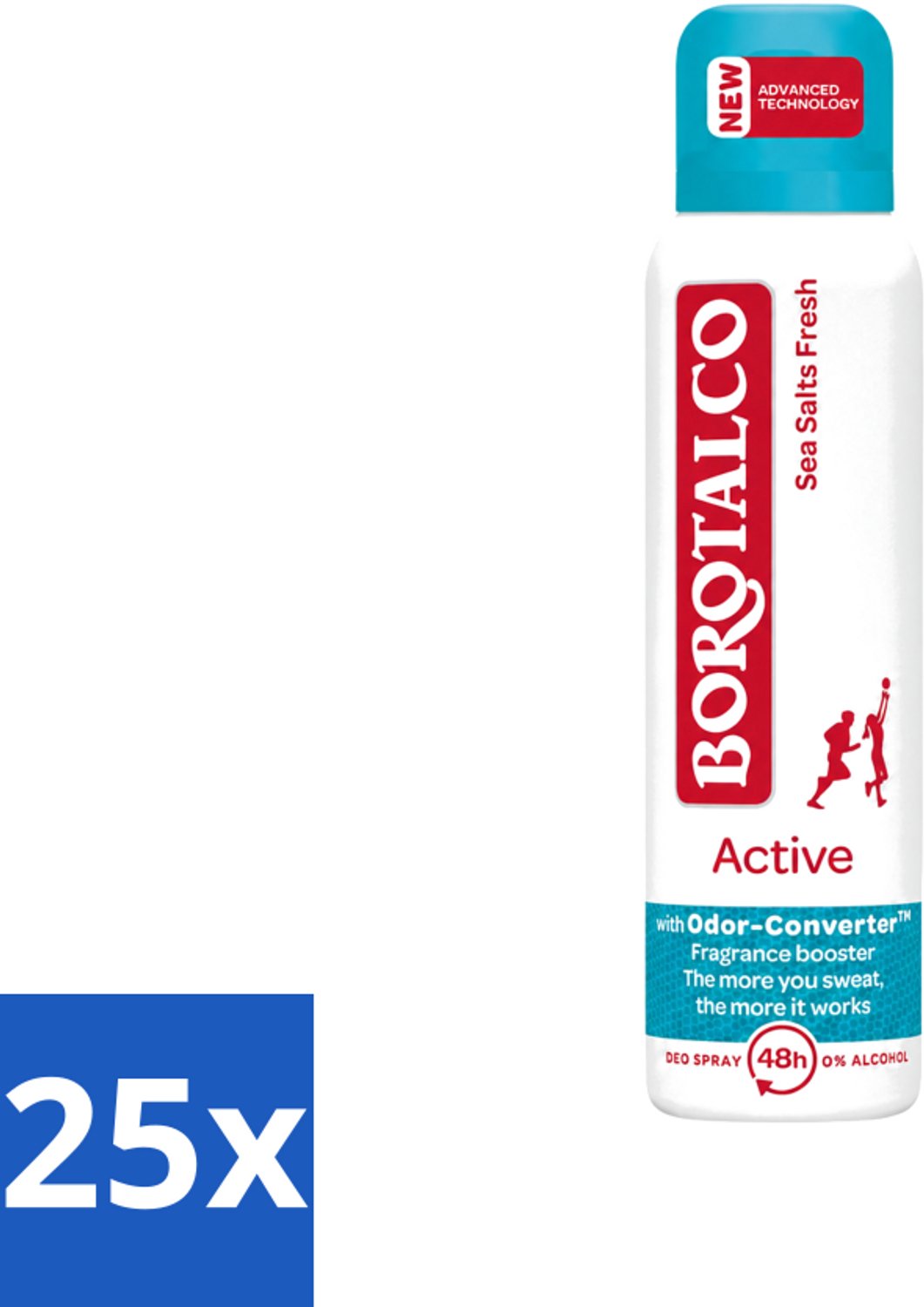 25 x Borotalco - Deodorant Spray - Active - Sea Salts Fresh - 0% Alcohol - 150 ml - Voordeelverpakking - 25 stuks