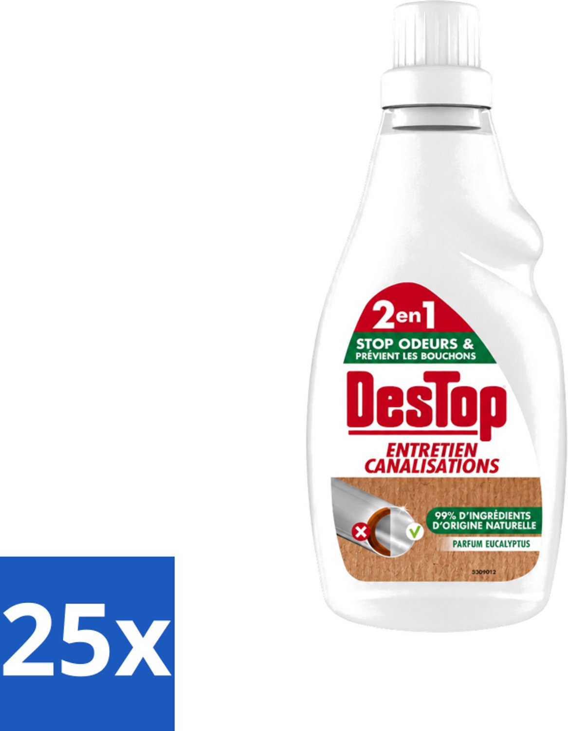 25 x DesTop - Onderhoud Leidingen - Ecologisch met Witte Azijn - Natuurlijke Ingrediënten - Eucalyptusgeur - 750 ml - Voordeelverpakking - 25 stuks