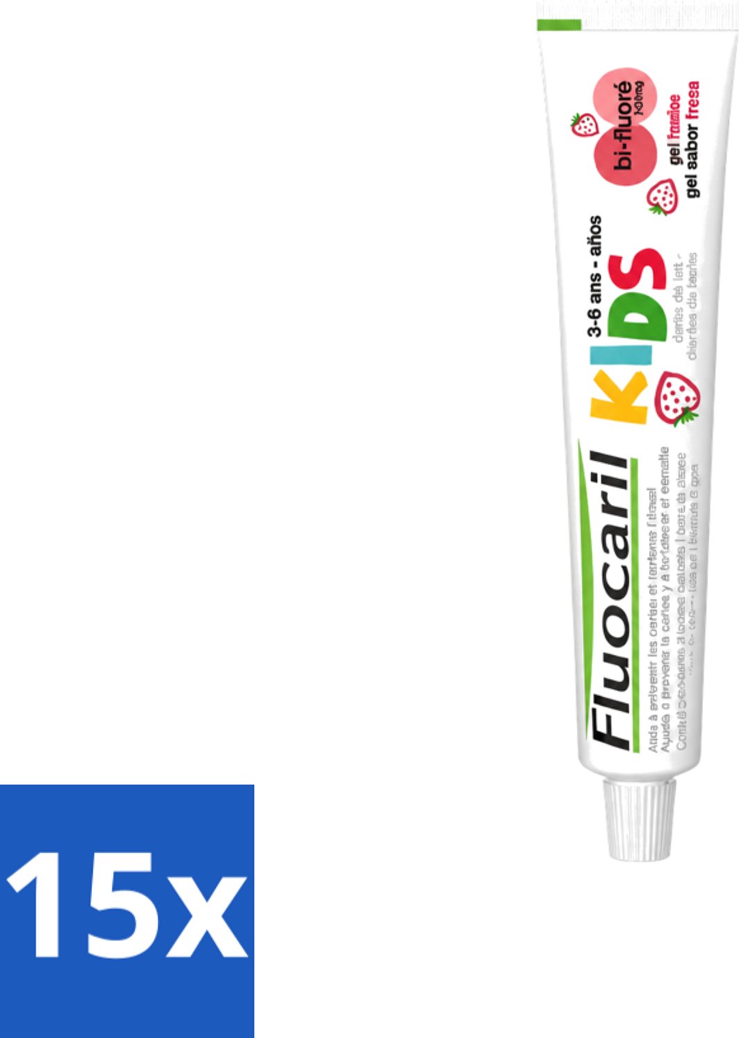 15 x Fluocaril Kids - Bi-Fluoride - Tandpasta - Met Aardbeiensmaak - 3 tot 6 jaar - 50 ml - Voordeelverpakking - 15 stuks