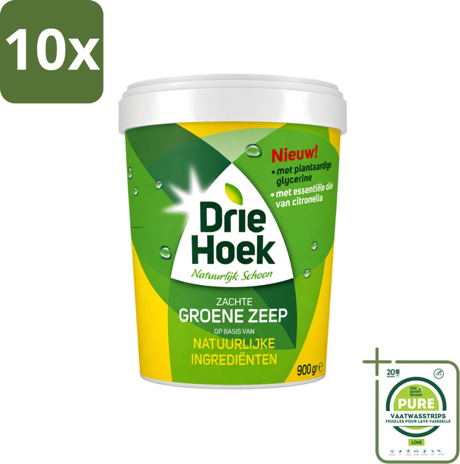 10 x Driehoek – Zachte Zeep – Groene Zeep – 900 gr - Grootverpakking - Vaatwasstrips - Natuurlijke Zeep - Reinigingsmiddel - Hout Reinigen - Steen Reinigen - Textiel Reinigen