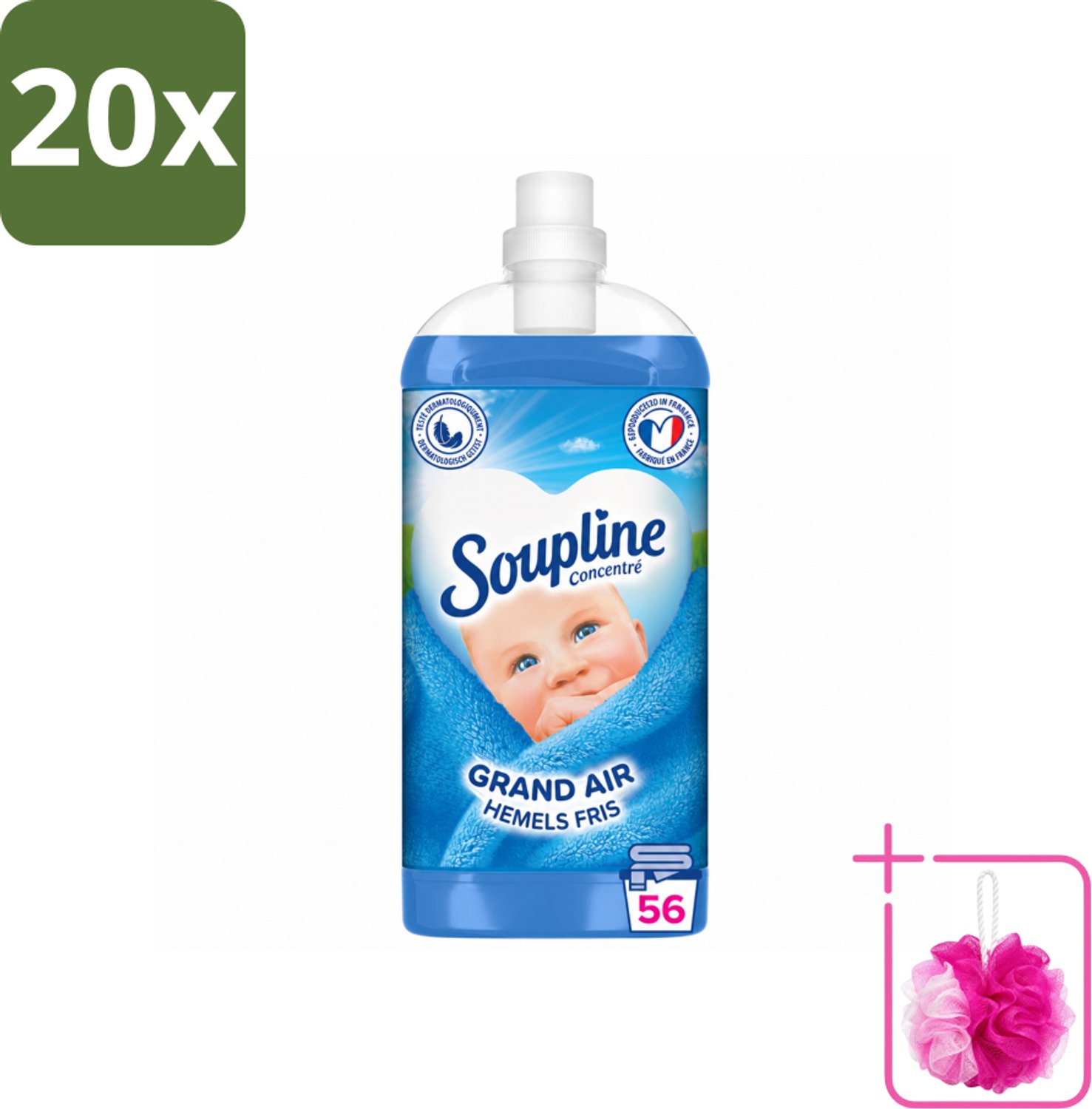 20 x Soupline - Wasverzachter - Hemels Fris - 1350 ml - Bulkverpakking - Wasverzachter - Douchemop - Wasgoed