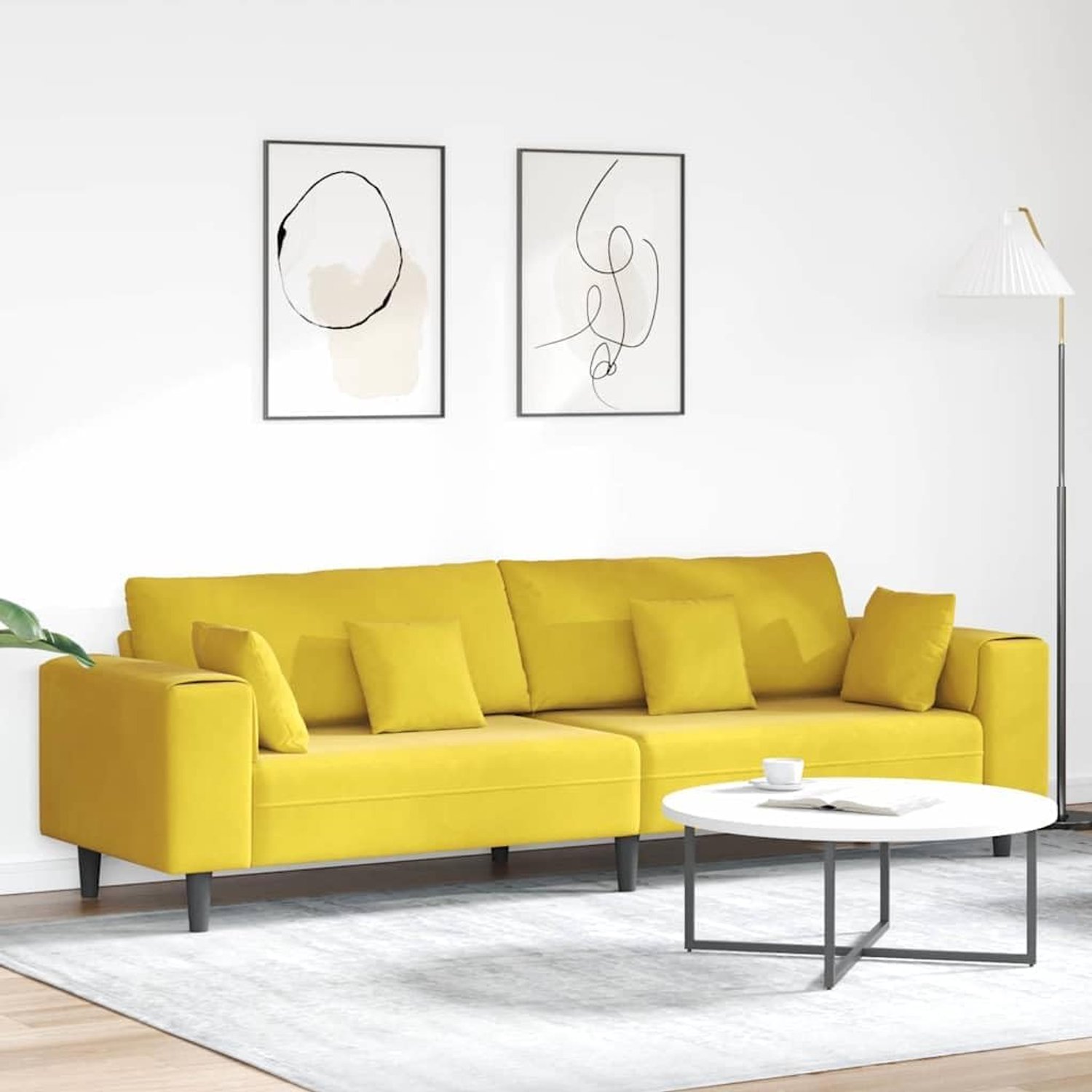 4-zitsbank fluweel geel 250 x 77 x 76 cm woonkamer bank