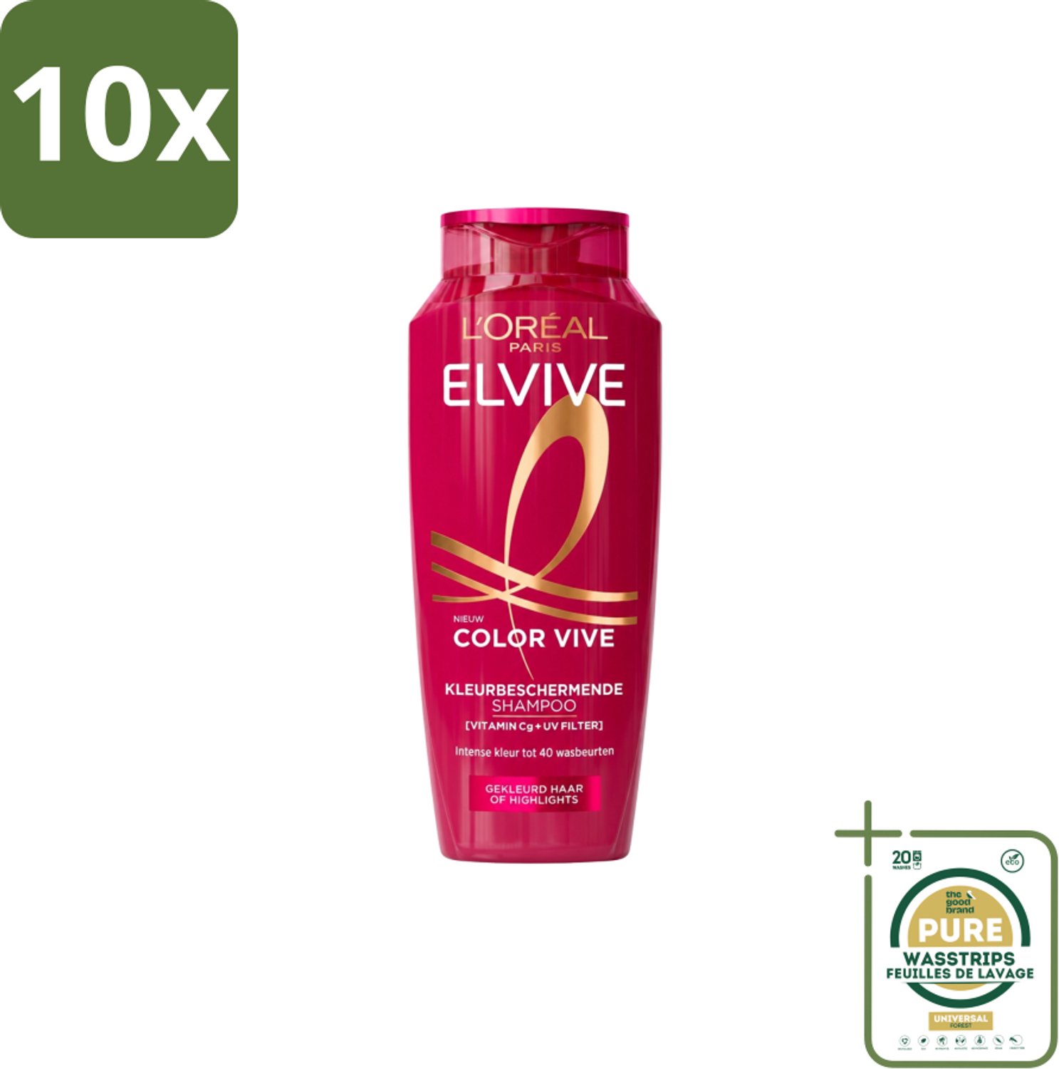 10 x L’Oréal Paris Elvive – Shampoo – Color Vive – Gekleurd Haar – 250 ml - Wasstrips - Kleurbehoud - Glans - Gekleurd Haar - Highlights - Wasbeurten