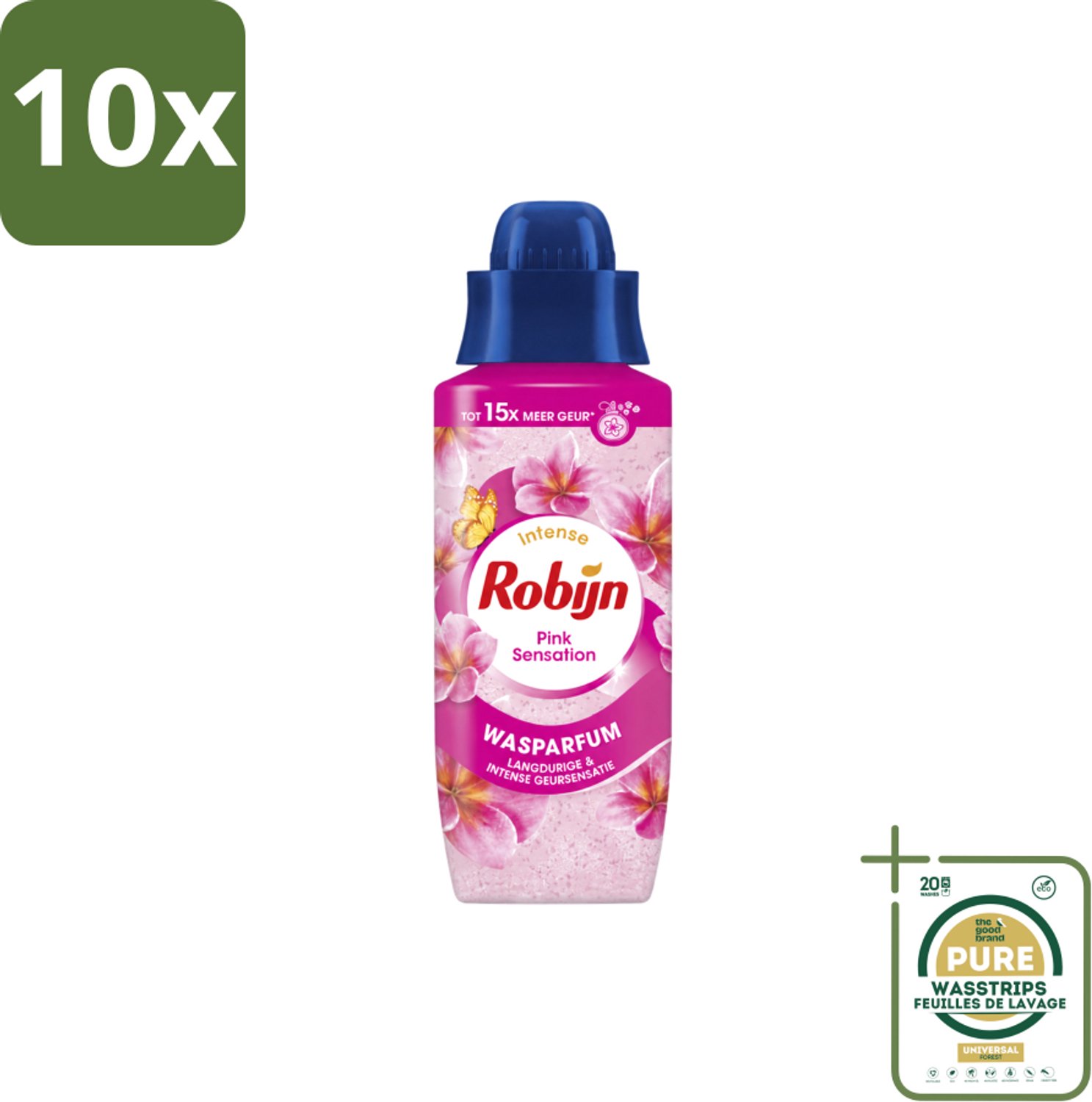 10 x Robijn – Wasparfum – Intense Pink Sensation – 342 ml - Wasstrips - Wasparfum - Wasgeur - Geurboost - Wasmiddel - Wasgeur