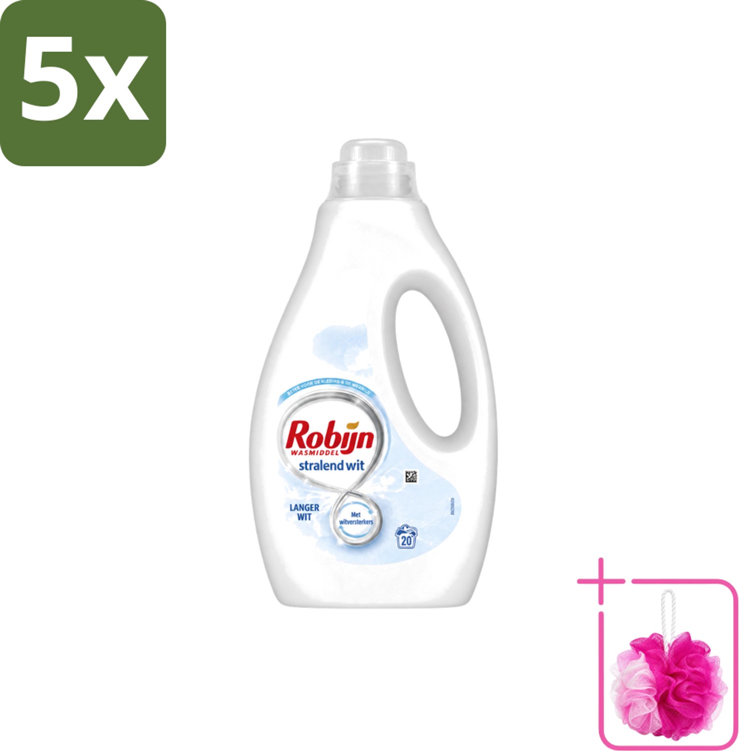 5 x Robijn – Vloeibaar Wasmiddel – Stralend Wit – 20 wasbeurten - Bulkverpakking - Wit wasmiddel - Douchemop - Stralend wit