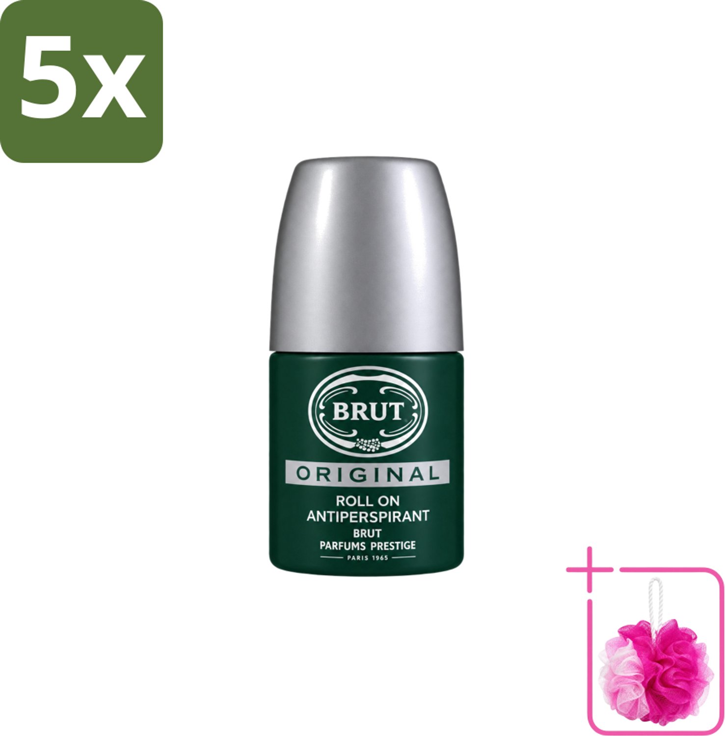 5 x Brut – Deodorant Roll-On – Original – Glas – 50 ml - Bulkverpakking - Deodorant voor mannen - Douchemop - Zweetgeur bestrijding
