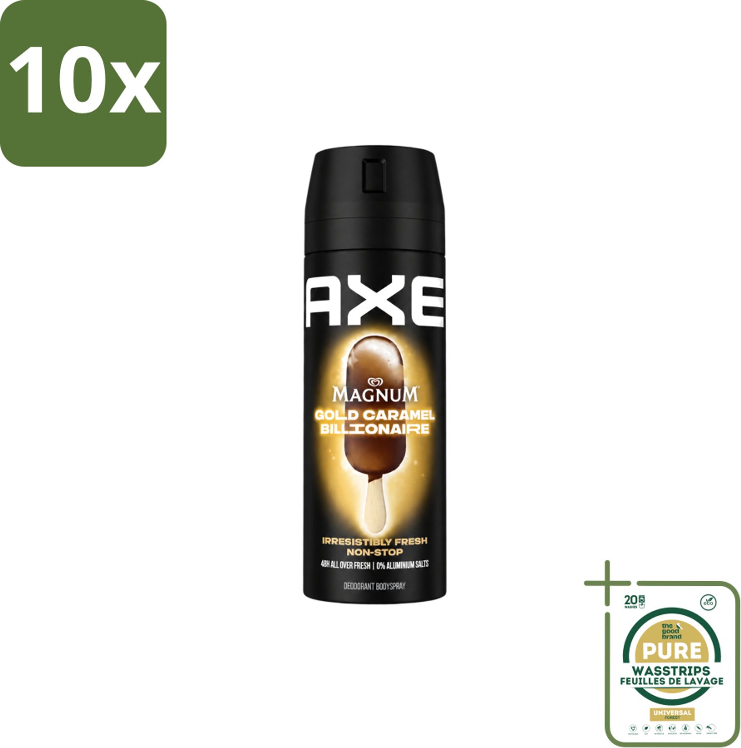 10 x Axe – Deodorant Bodyspray – Magnum Gold Caramel Billionaire – 150 ml - Wasstrips - Axe Deodorant - Deodorant Bodyspray - Luxe Geur - Chocolade Geur - Caramel Geur