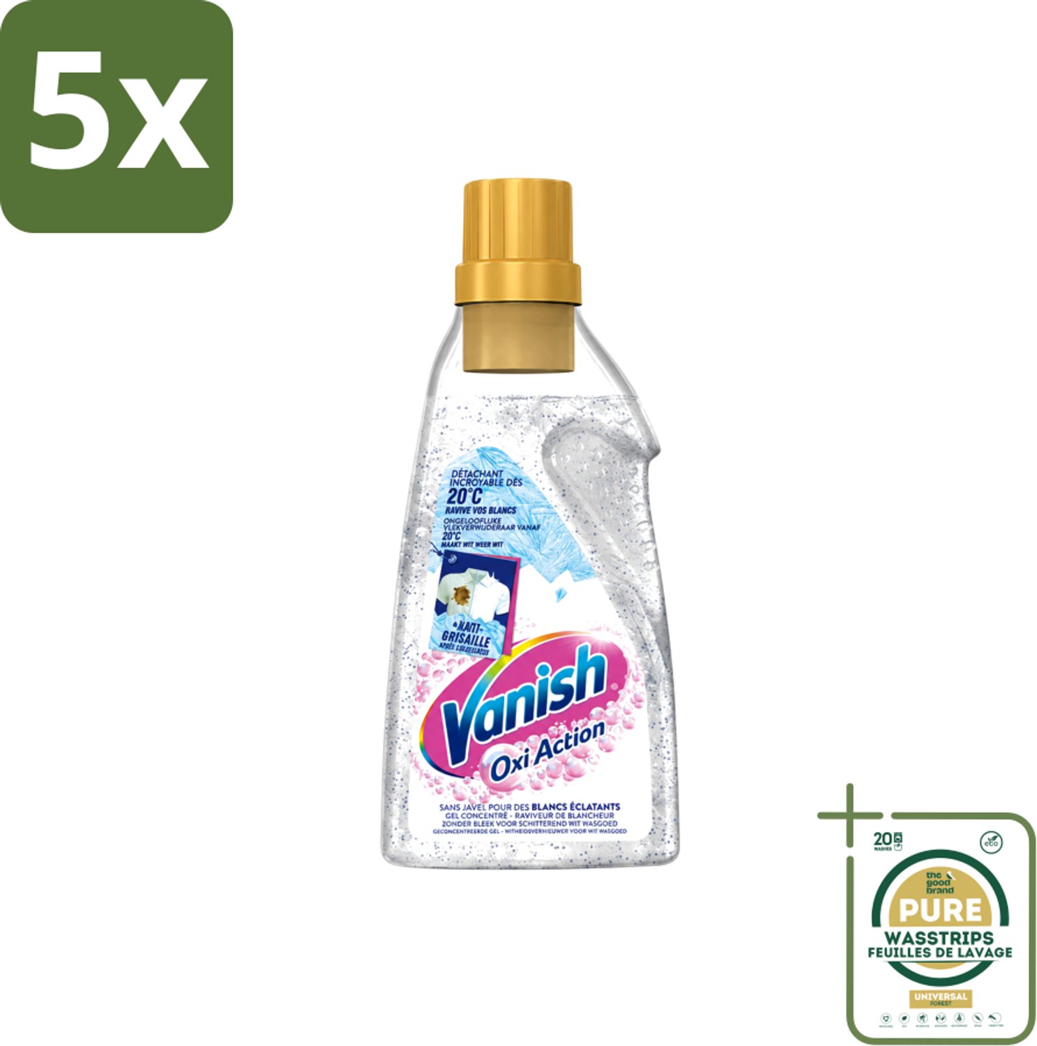 5 x Vanish – Wasbooster Gel – Oxi Action Whitening – 750 ml - Wasstrips - Wasbooster Gel - Witte Was - Vlekverwijdering - Witversterking - Actieve Zuurstof