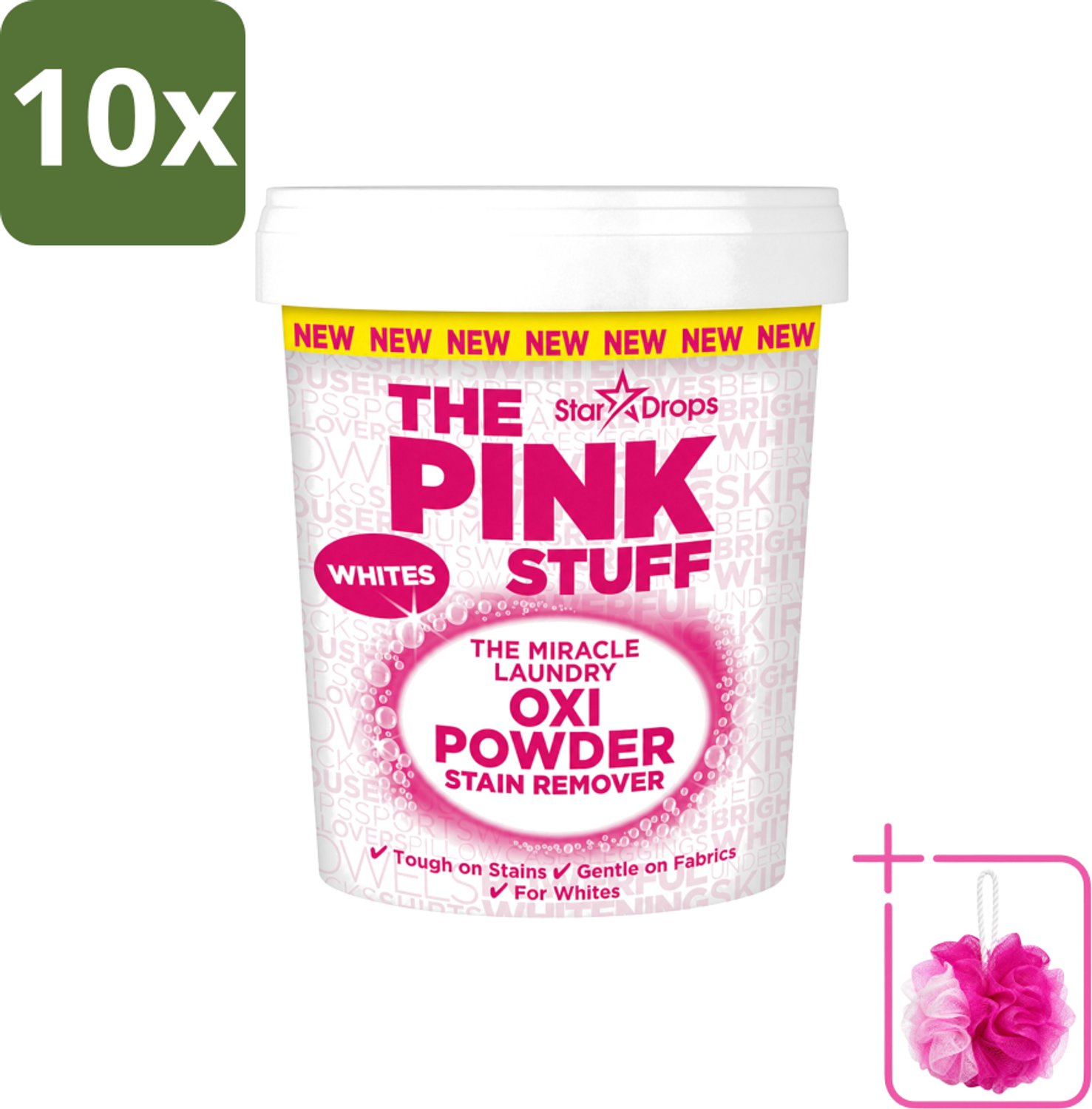 10 x The Pink Stuff - Vlekverwijderaar - Voor Witte Was - 1kg - Bulkverpakking - Vlekverwijderaar wit - Douchemop - Wasmiddel voor witte stoffen