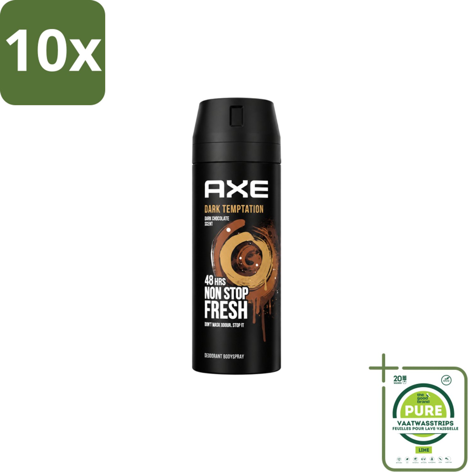 10 x Axe – Deodorant Spray – Dark Temptation – 150 ml - Grootverpakking - Vaatwasstrips - Deodorant Voor Mannen - Warme Geur - Chocolade Geur - Verleidelijke Geur - Transpiratiegeur