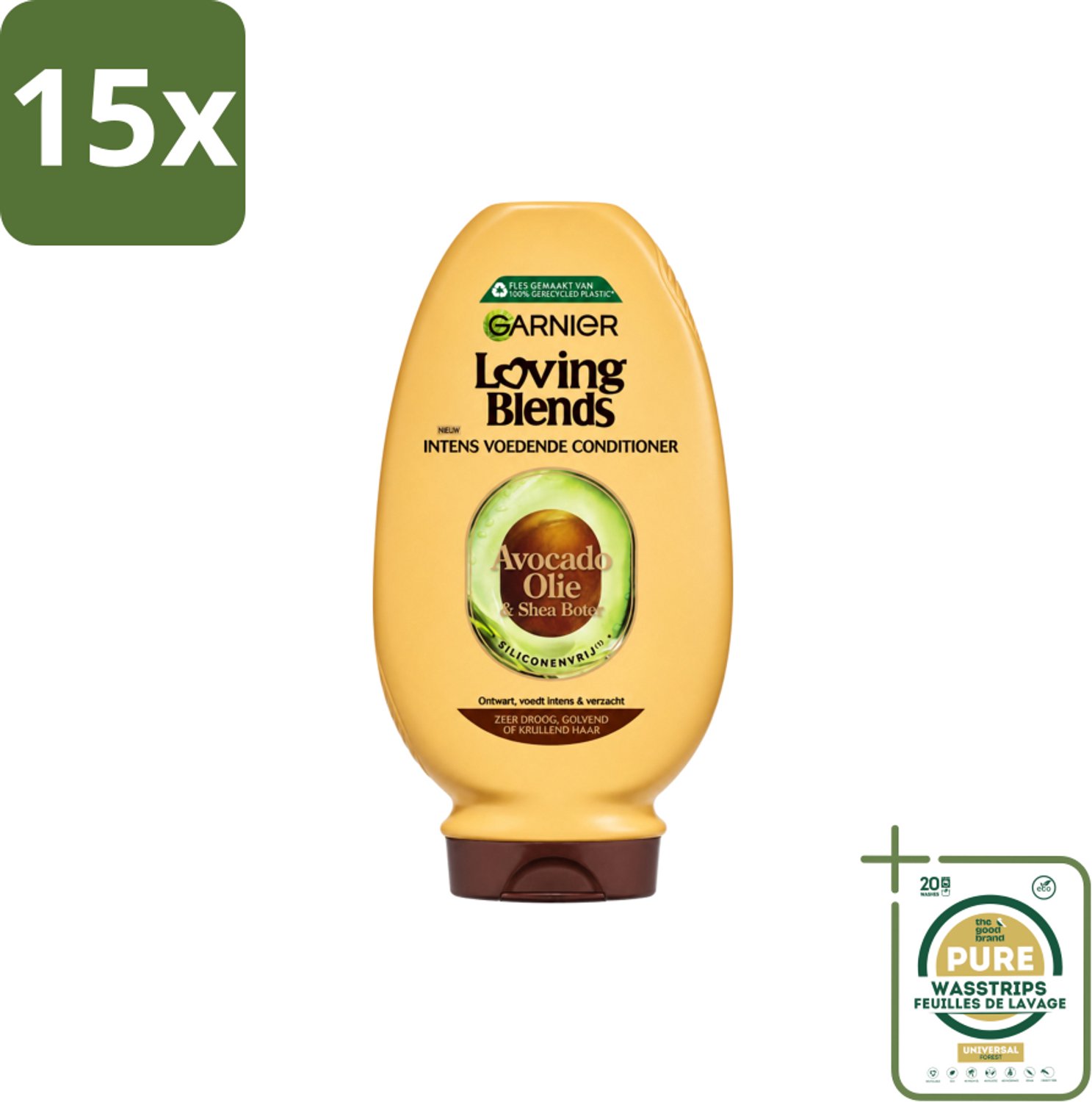 15 x Garnier - Loving Blends - Conditioner - Avocado Olie & Shea Boter - Zeer Droog of Pluizig Haar - 250 ml - Wasstrips - Avocado Olie - Shea Boter - Haarverzorging - Droog Haar - Pluizig Haar