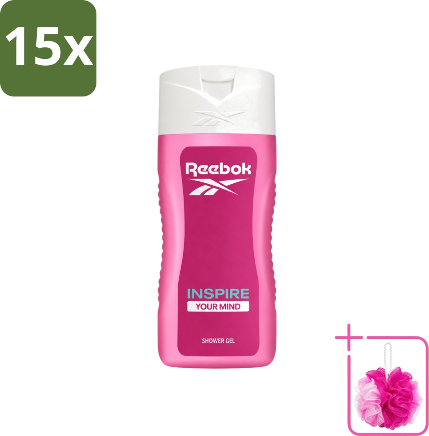 15 x Reebok - Inspire Your Mind - Douchegel - 400 ml - Bulkverpakking - Douchegel - Douchemop - Verfrissende geur